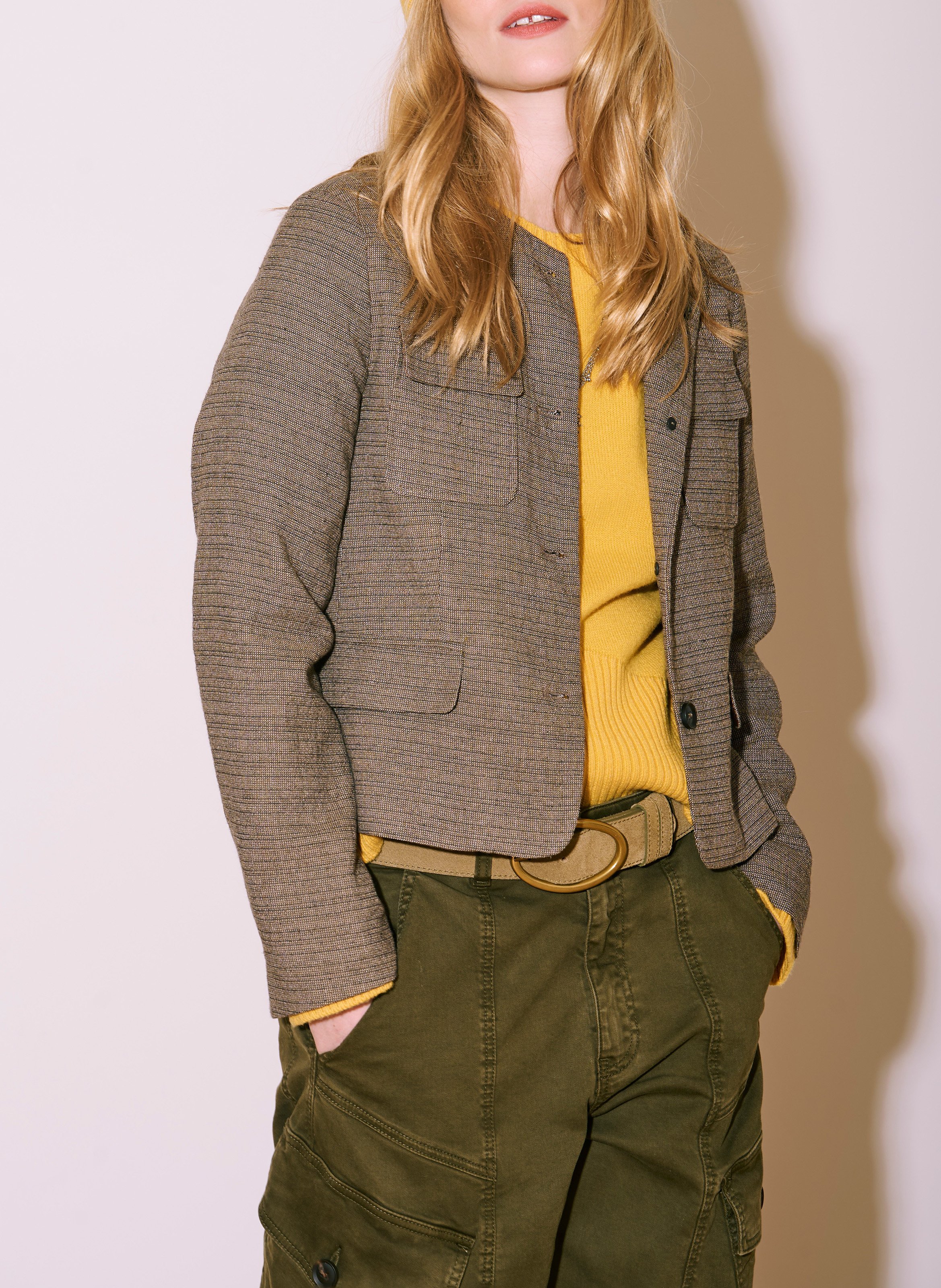 Veste col rond en coton mélangé MKT Marron