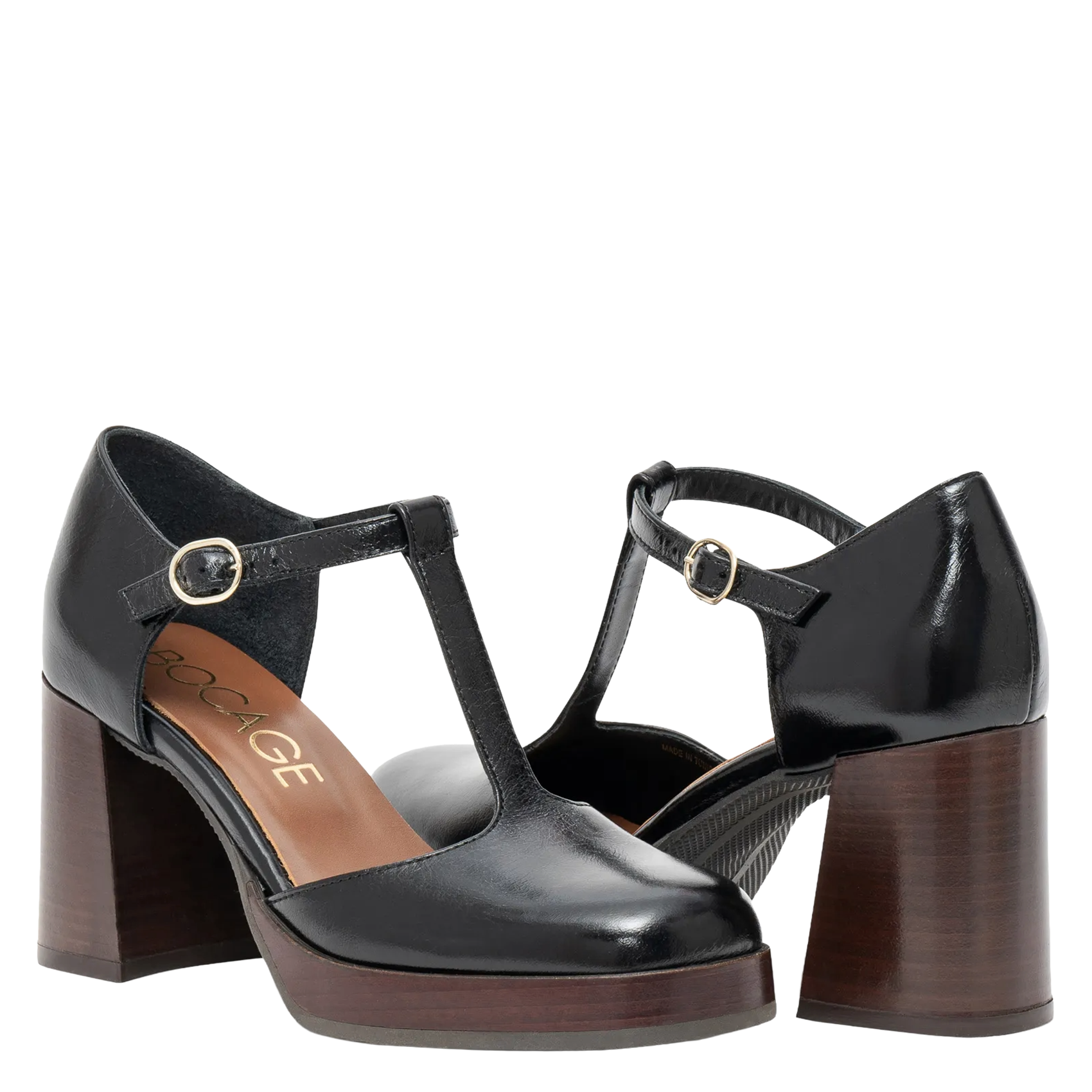 Open-toe plain leather pumps BOCAGE Black