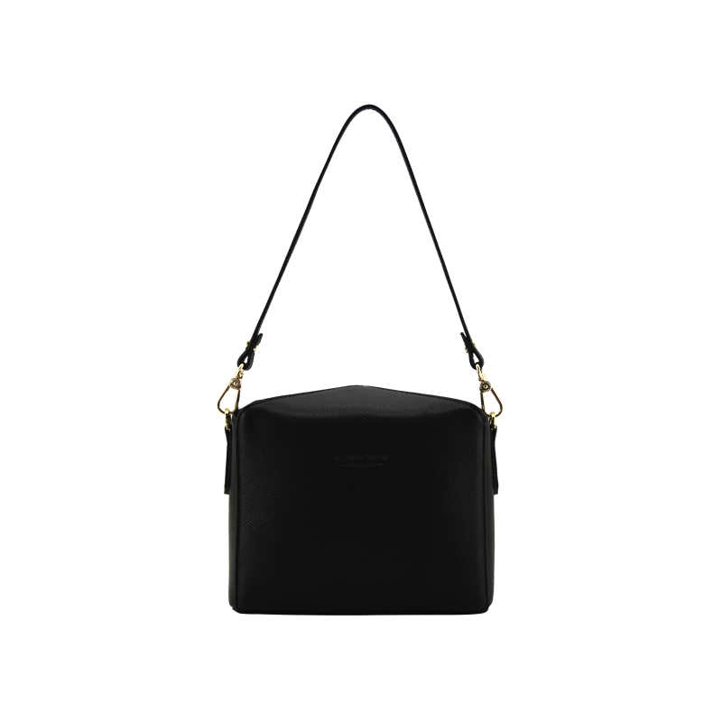 Shoulder bag - coated canvas trimmed with cowhide leather POURCHET Black