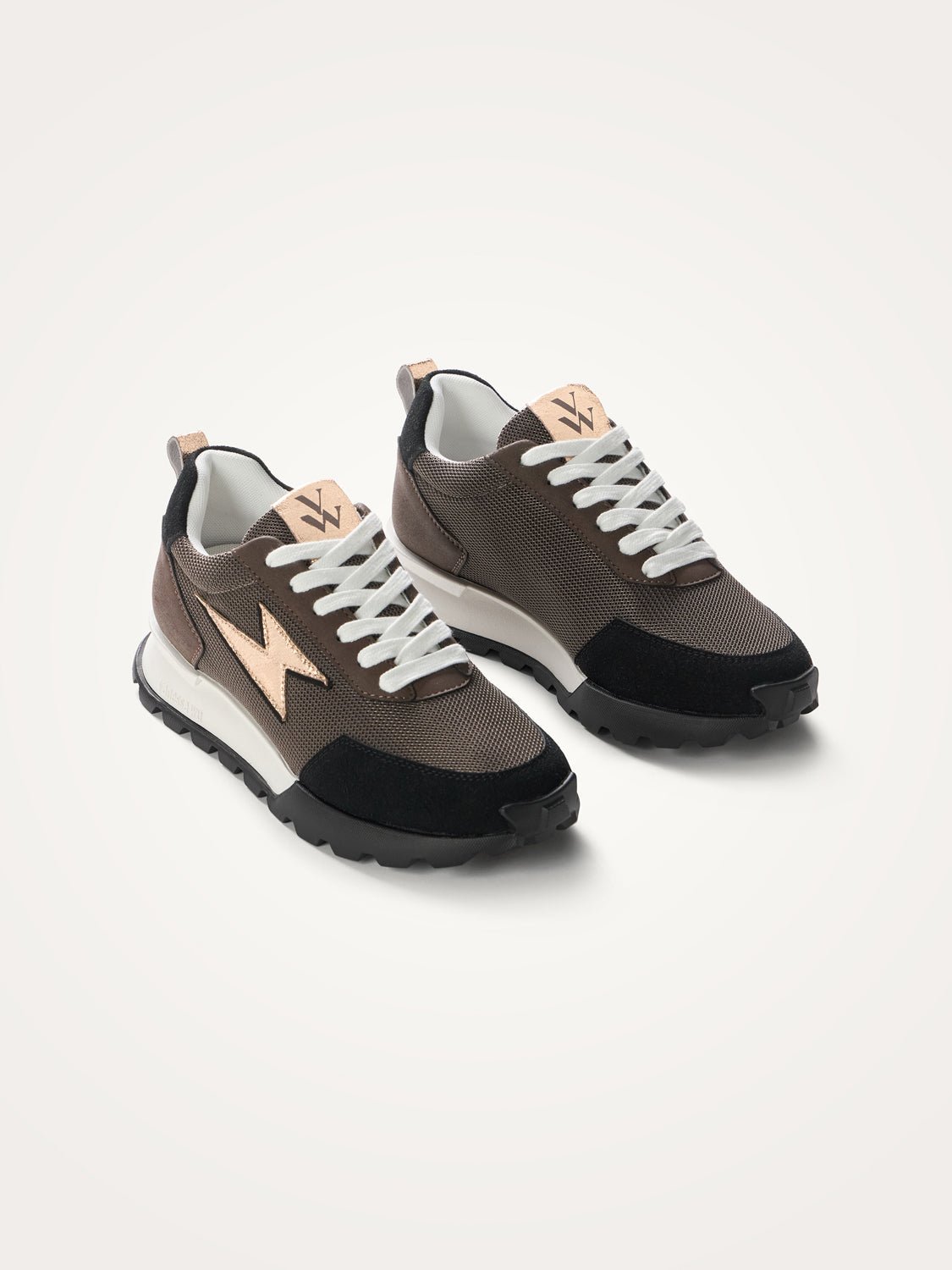 Contrasting leather-effect low-top sneakers VANESSA WU Brown