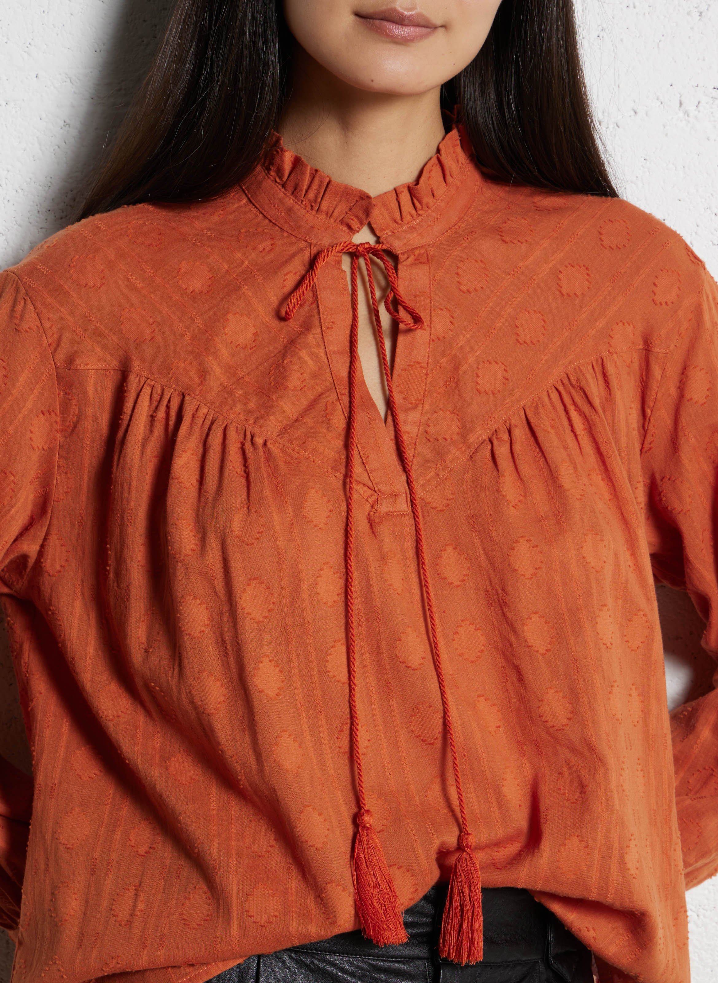 Bluse mit viktorianischem Kragen aus Baumwolle THE KORNER Orange