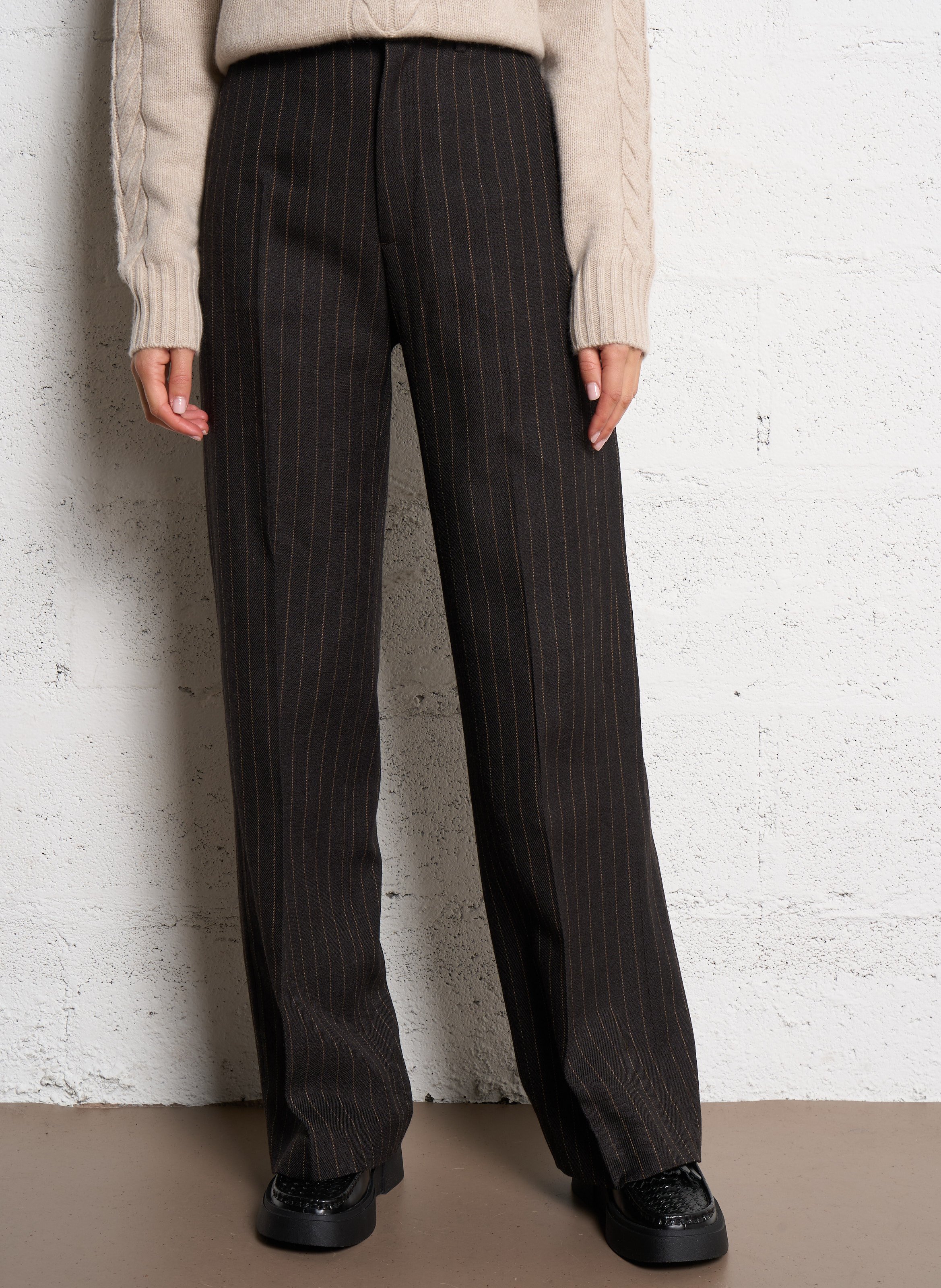 Pantalon droit en laine mélangée à rayures MASSCOB