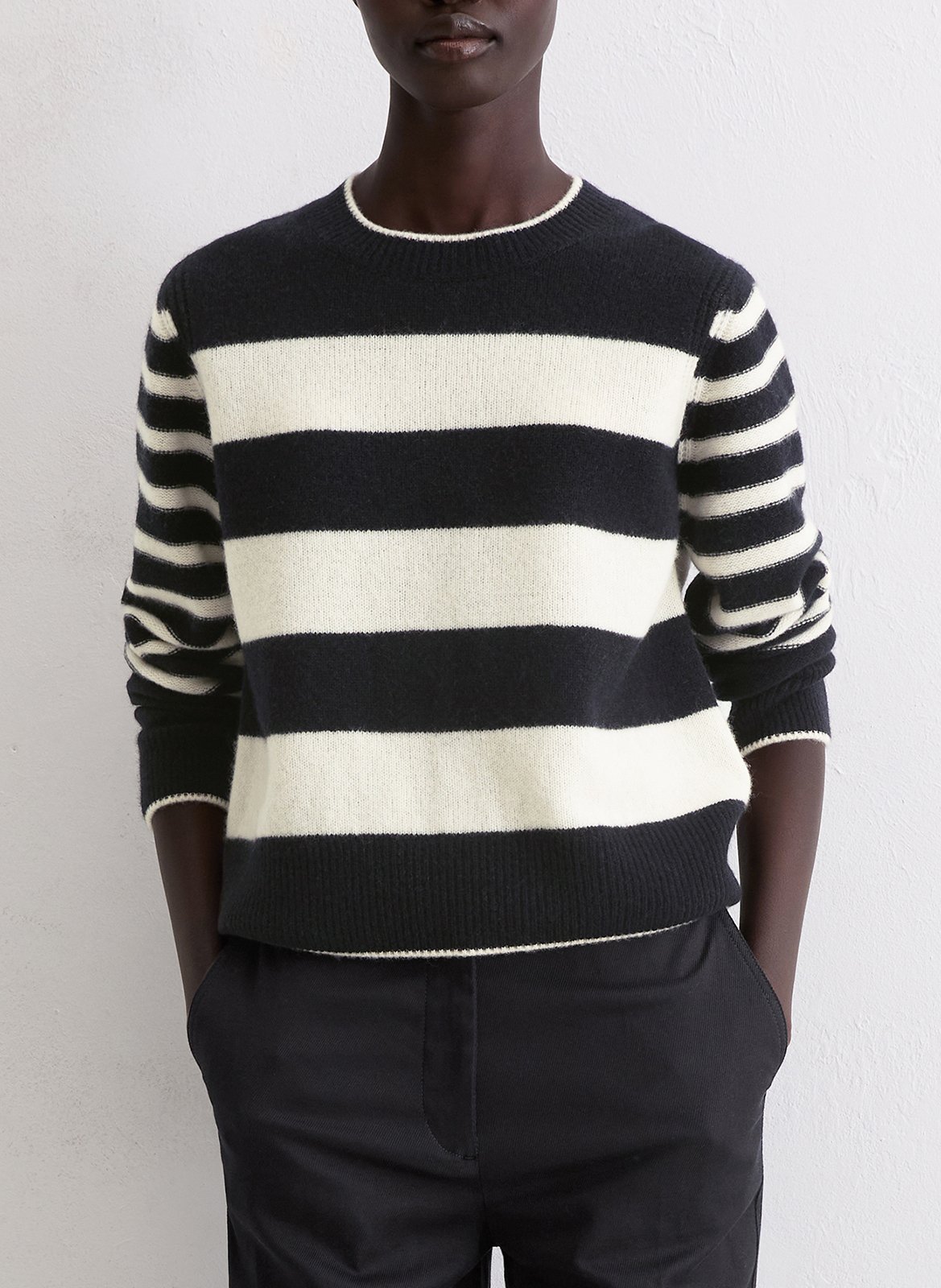 Pull droit col rond en laine mélangé rayé MARC O'POLO Bleu