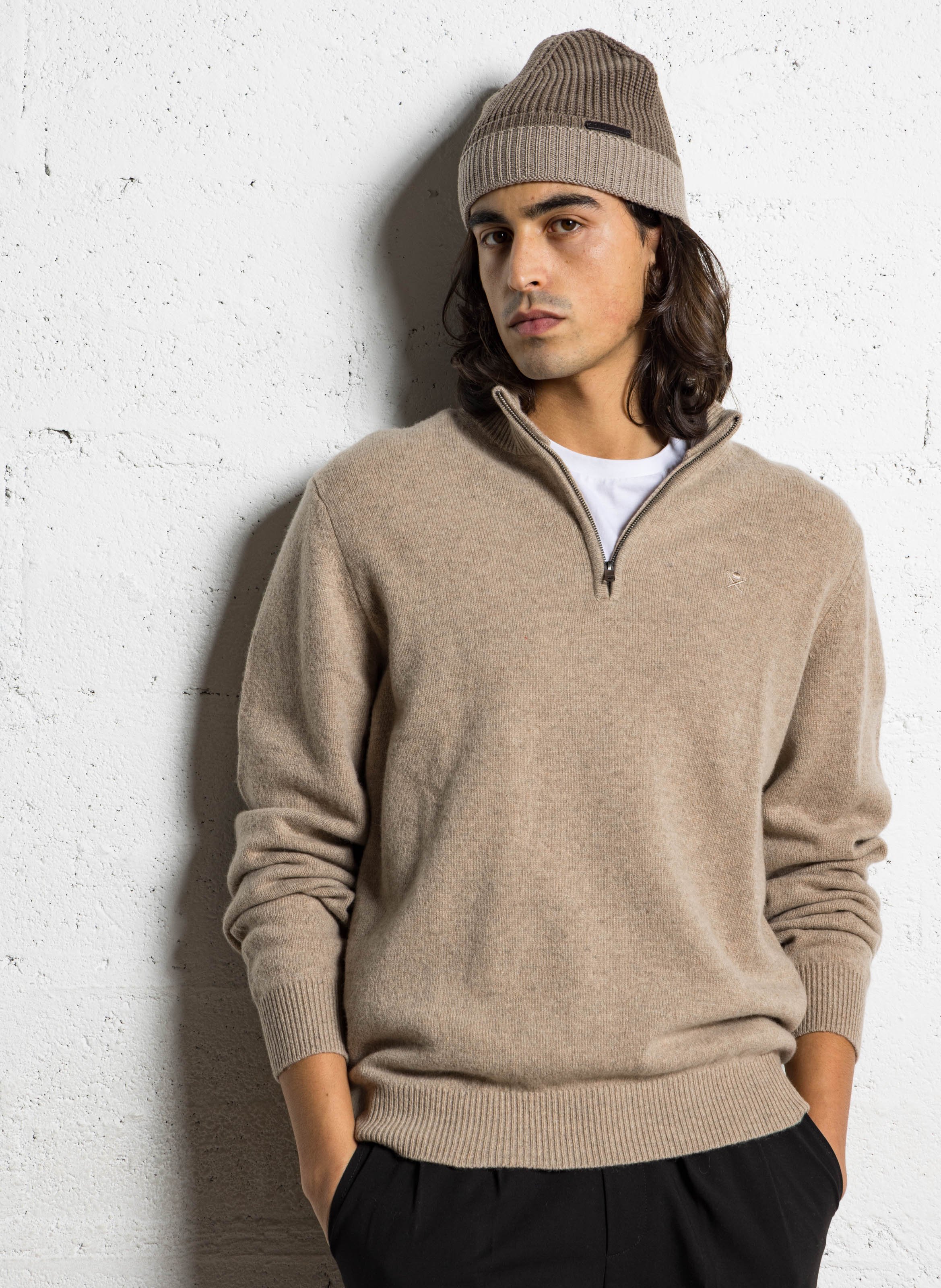 Gerade geschnittener Wollpullover mit Stehkragen und Reißverschluss HACKETT