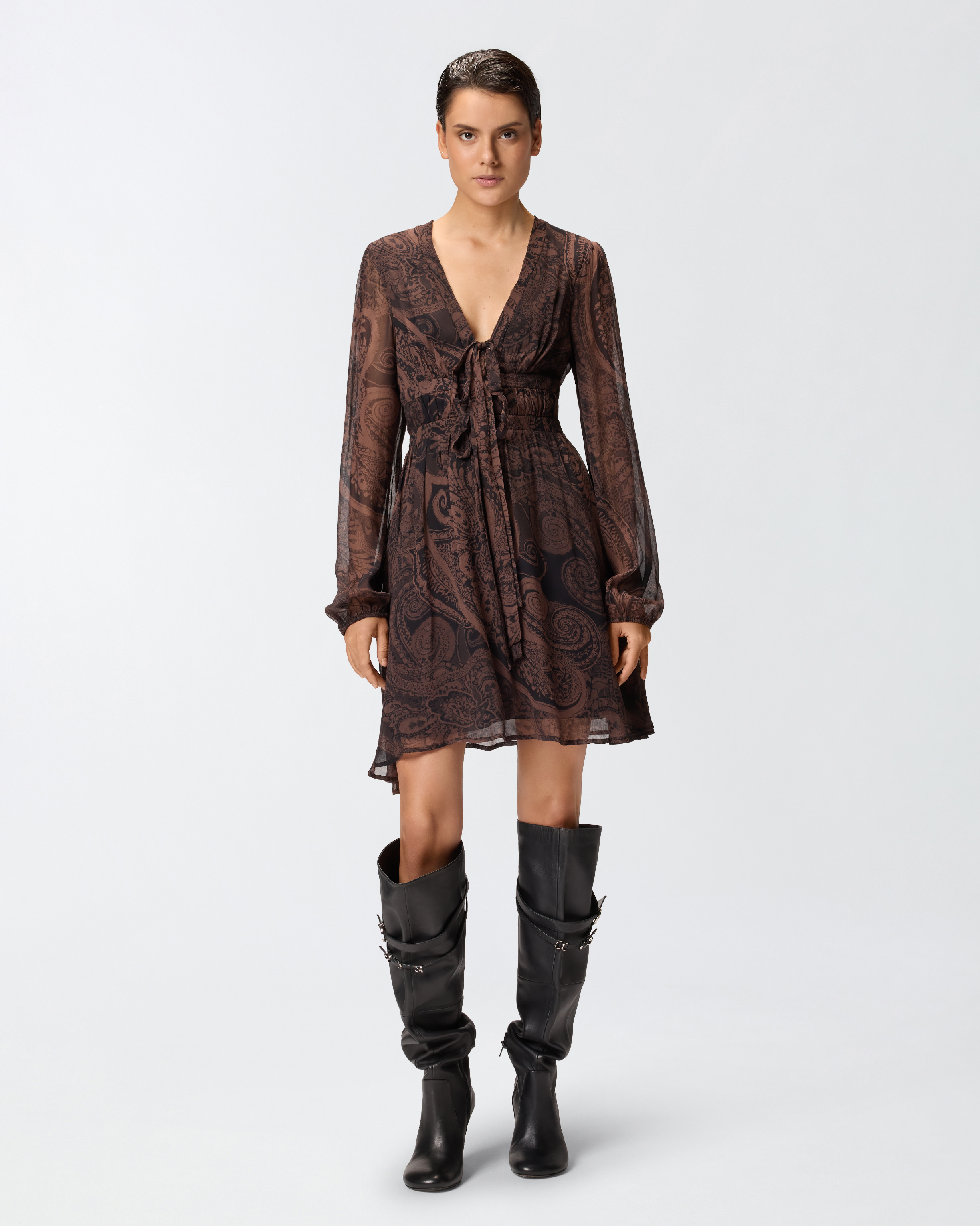 Short paisley print dress PINKO Brown
