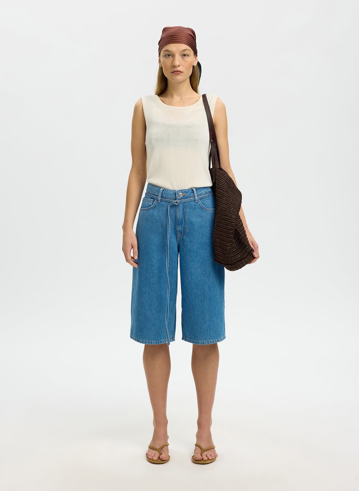 Straight organic cotton-blend Bermuda shorts SELECTED Blue