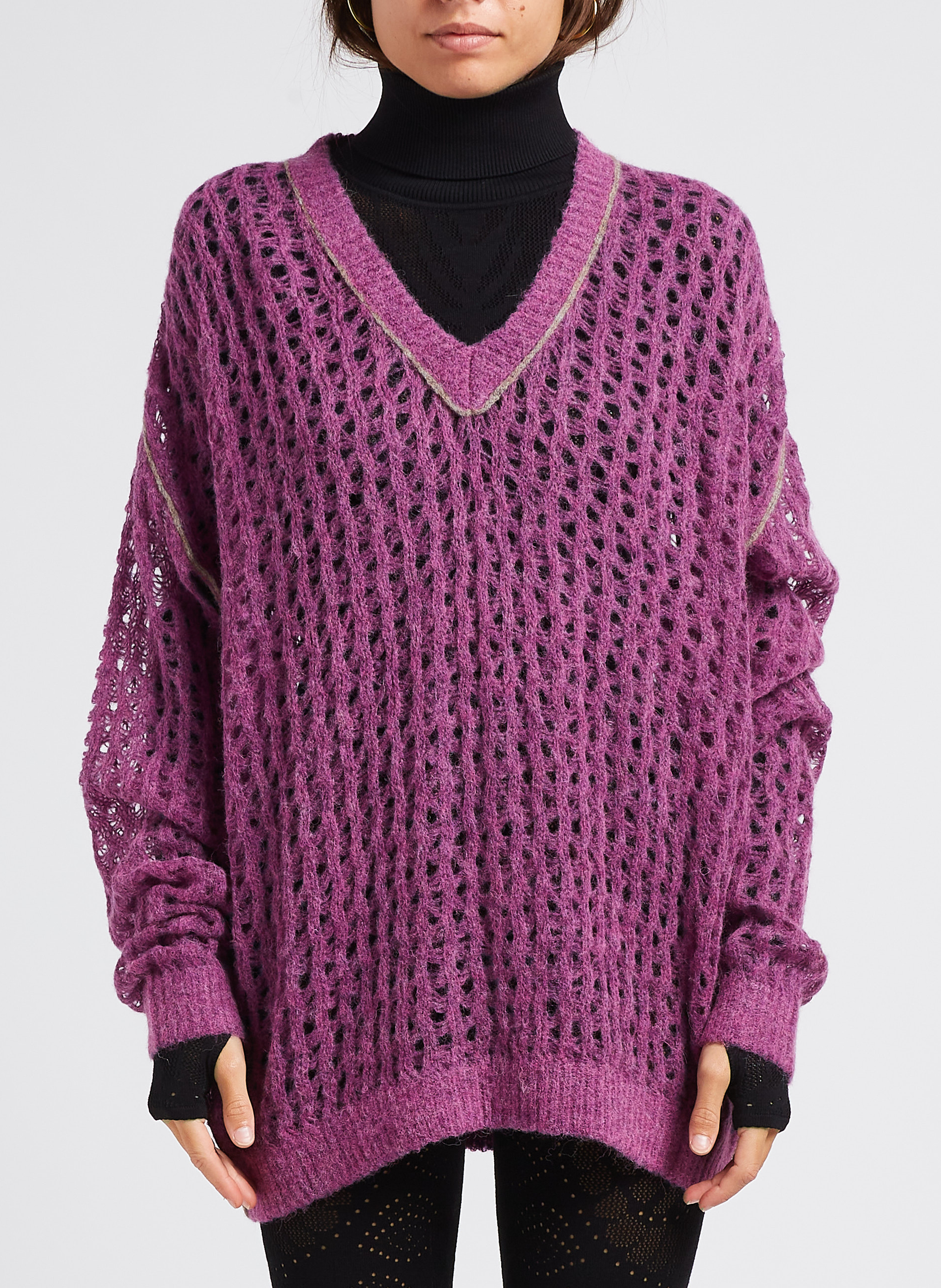 Pullover mit V-Ausschnitt aus Netzgewebe MES DEMOISELLES Rosa