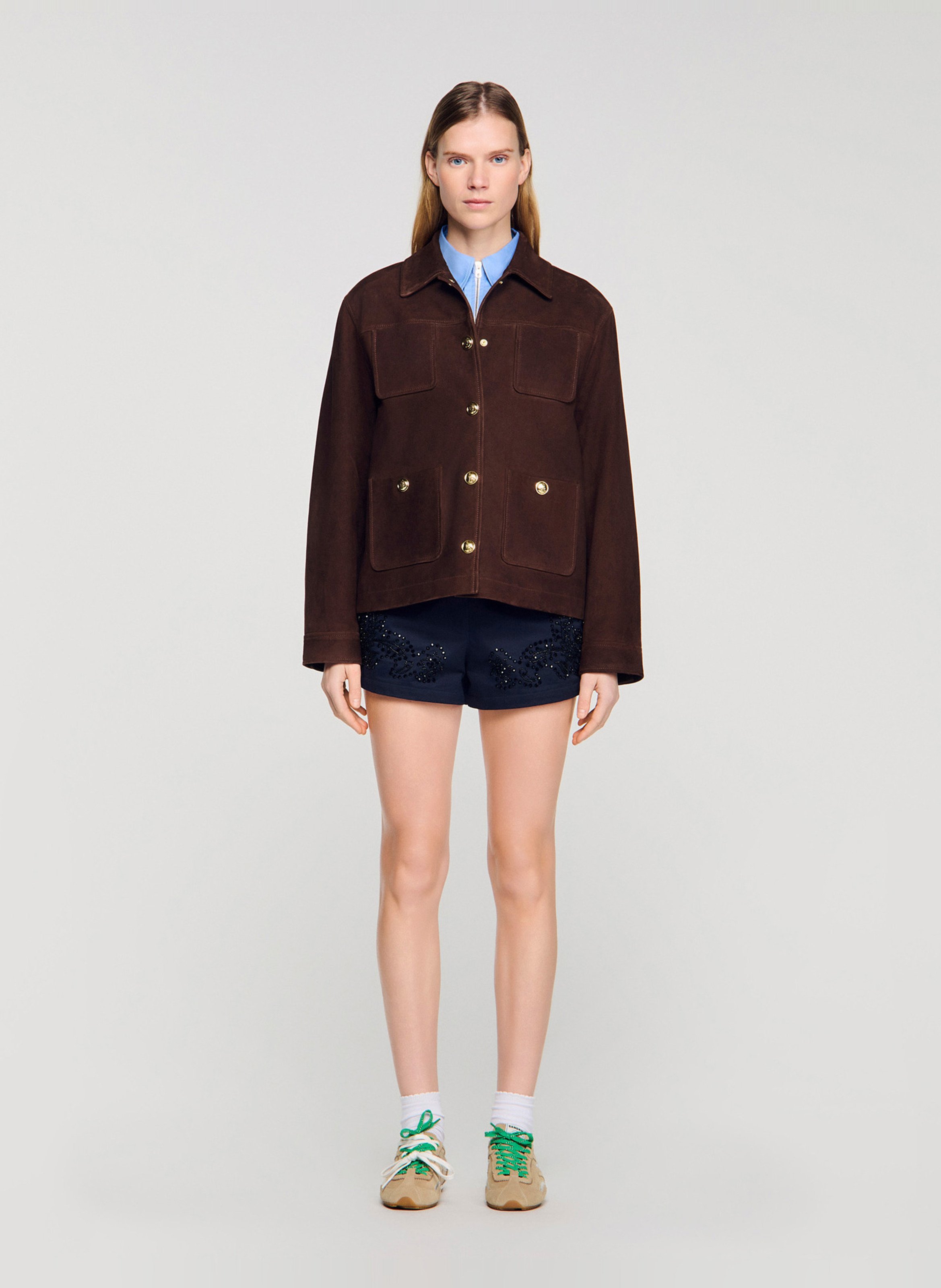 Straight leather jacket Brown