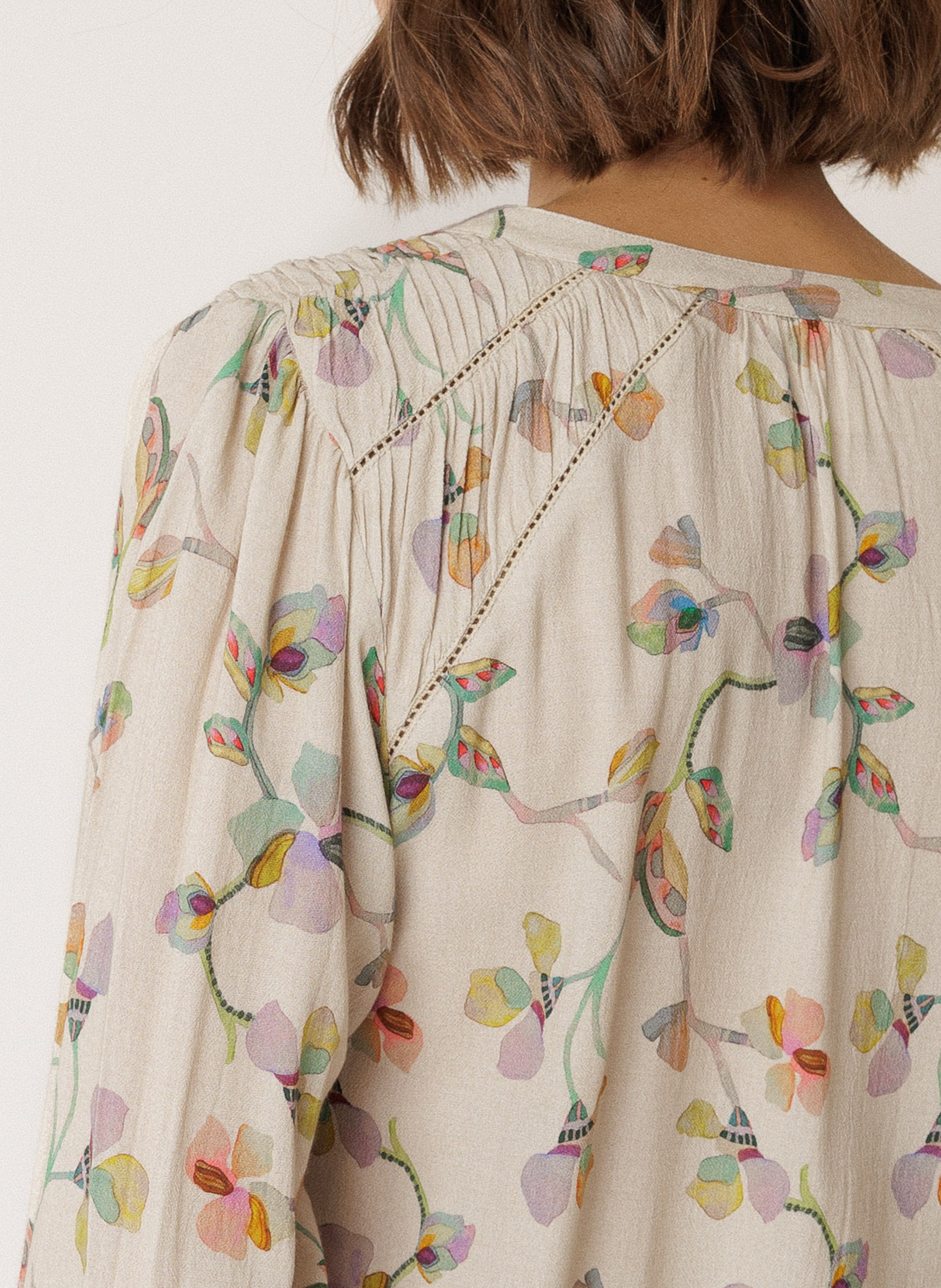 Chemisier droit col rond imprimé INDI & COLD Beige