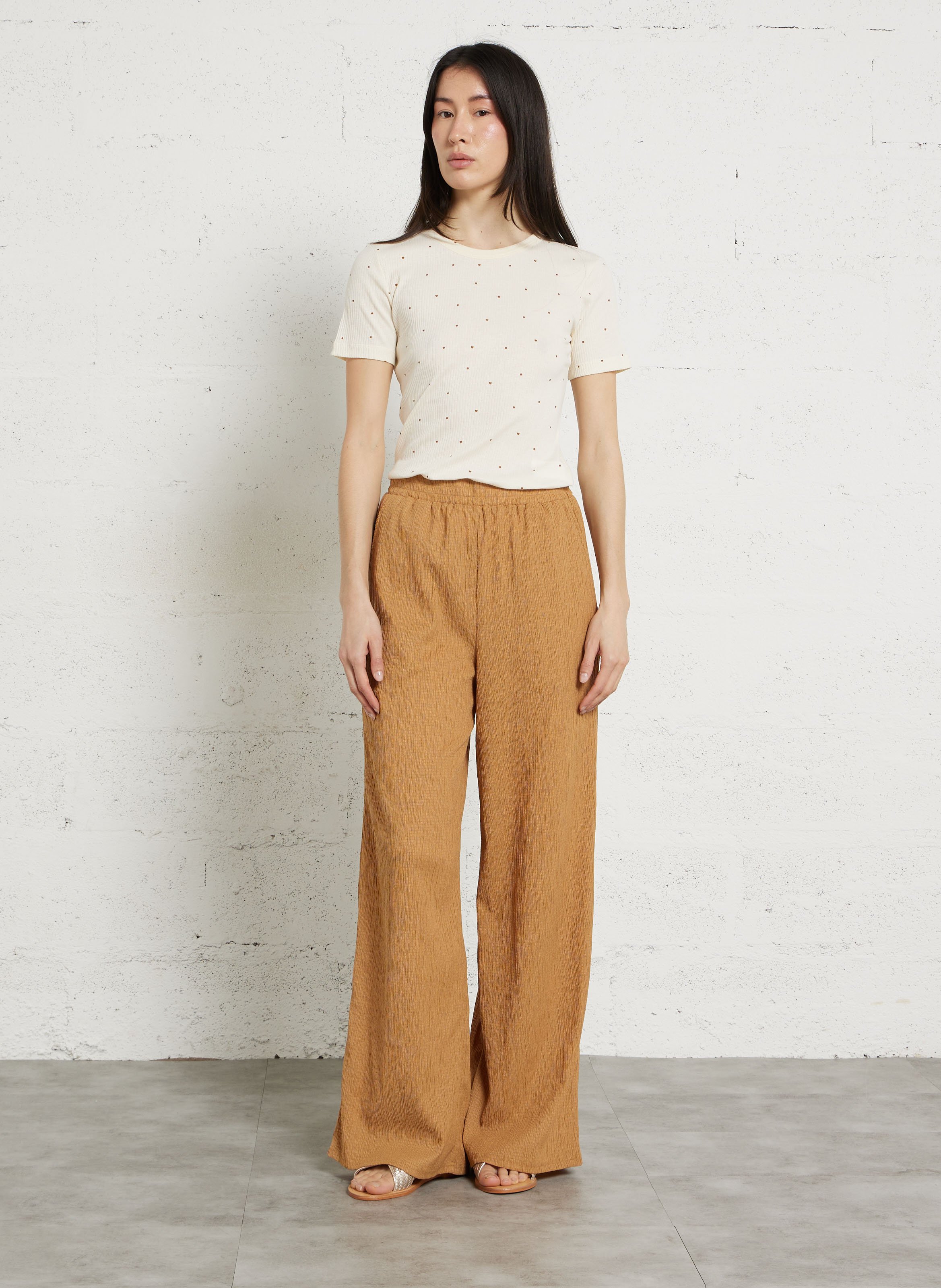 Rundhals-T-Shirt aus Bio-Baumwolle DES PETITS HAUTS Beige