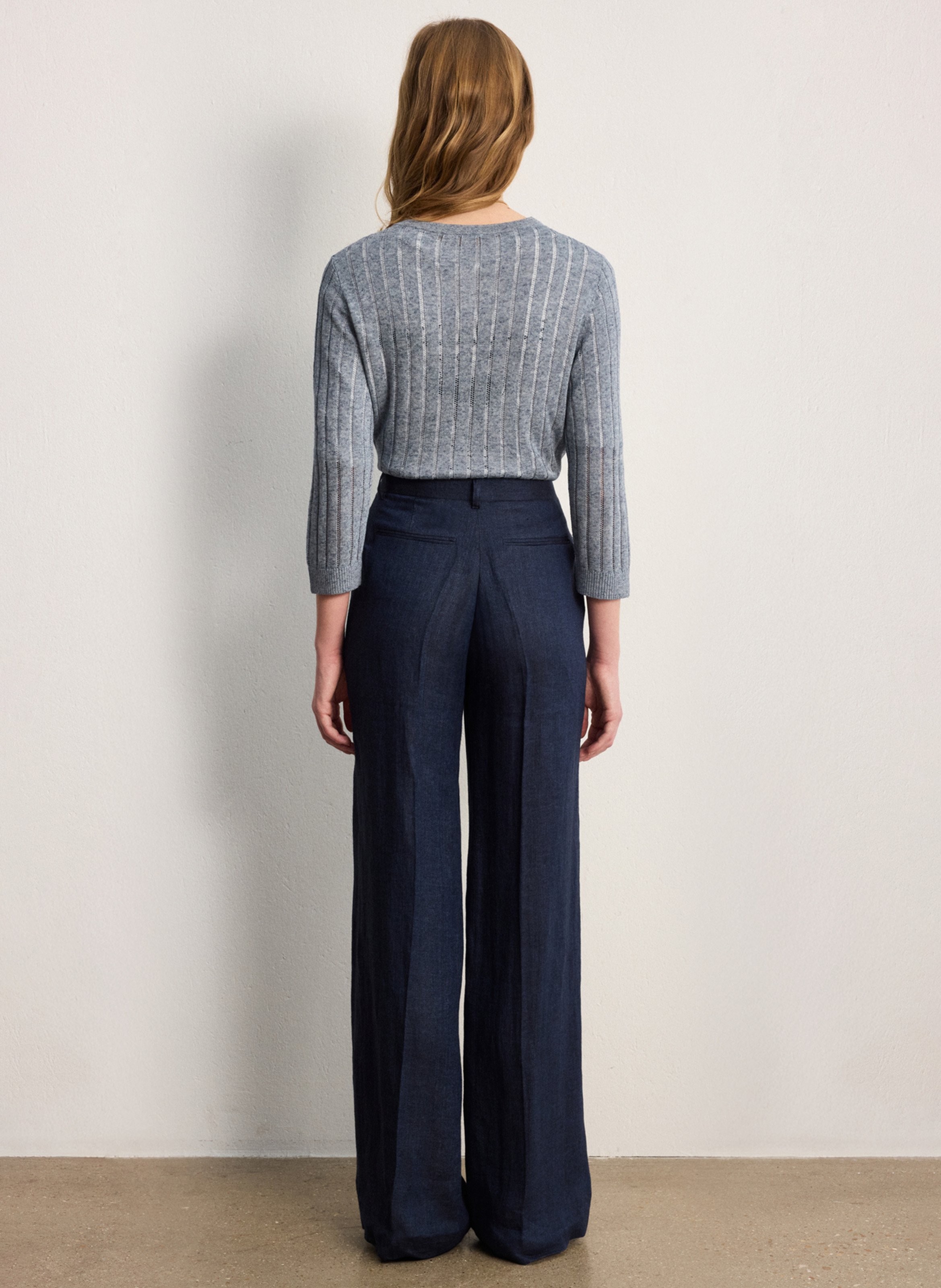 Printed linen tailored trousers PABLO Blue