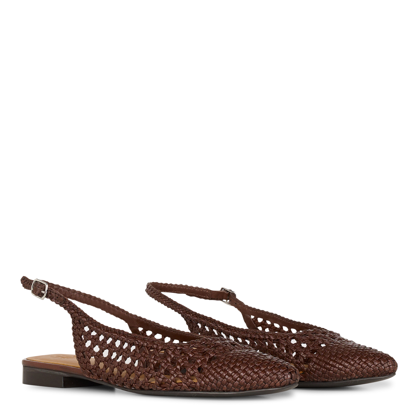 Ballerina's met slingback van gevlochten leer. Bruin