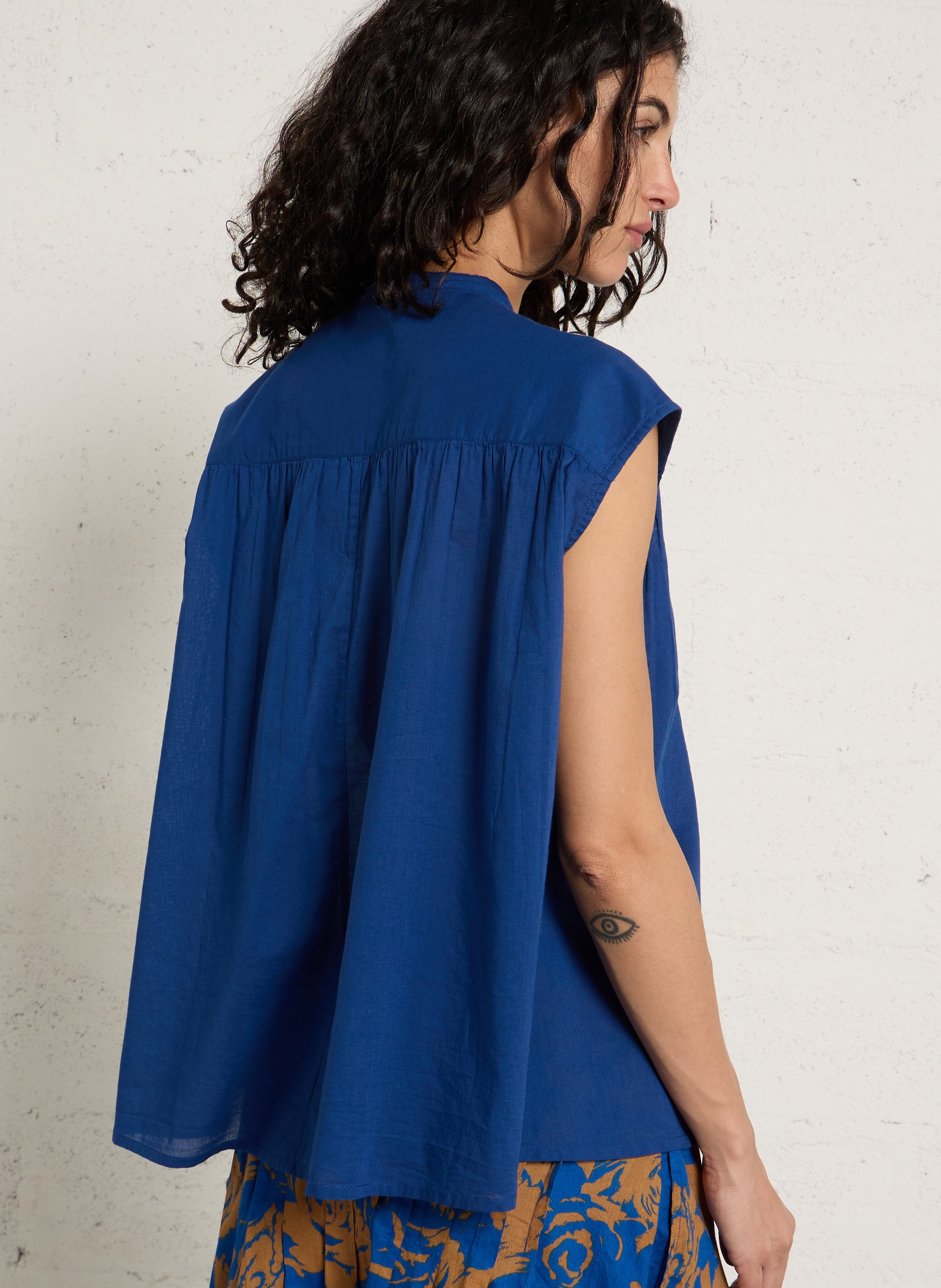 Blouse ample sans manches unie LEON & HARPER Bleu