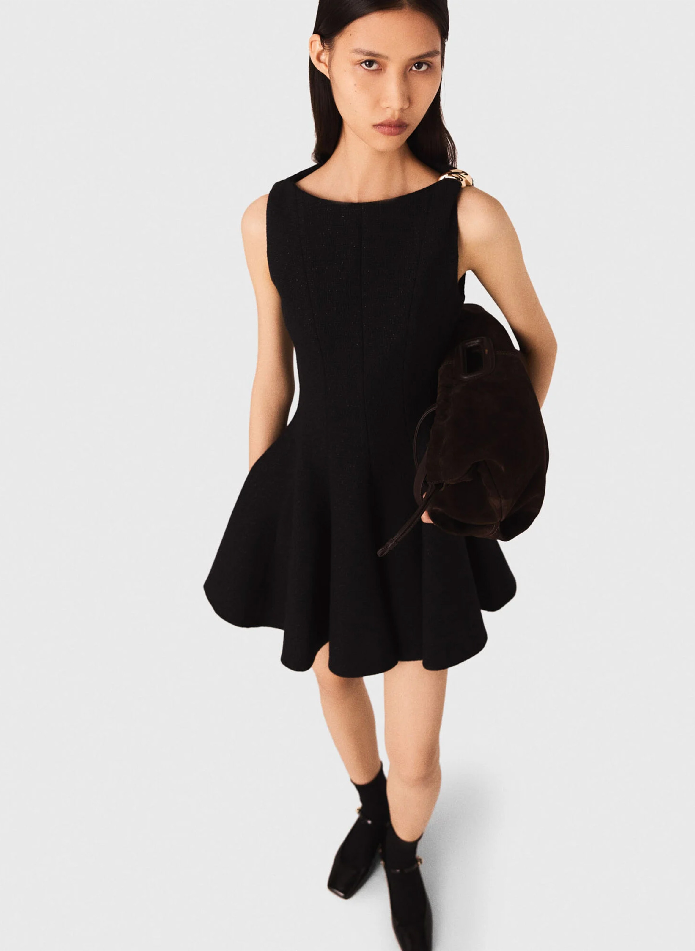 Robe courte évasée en coton mélangé MAJE Noir