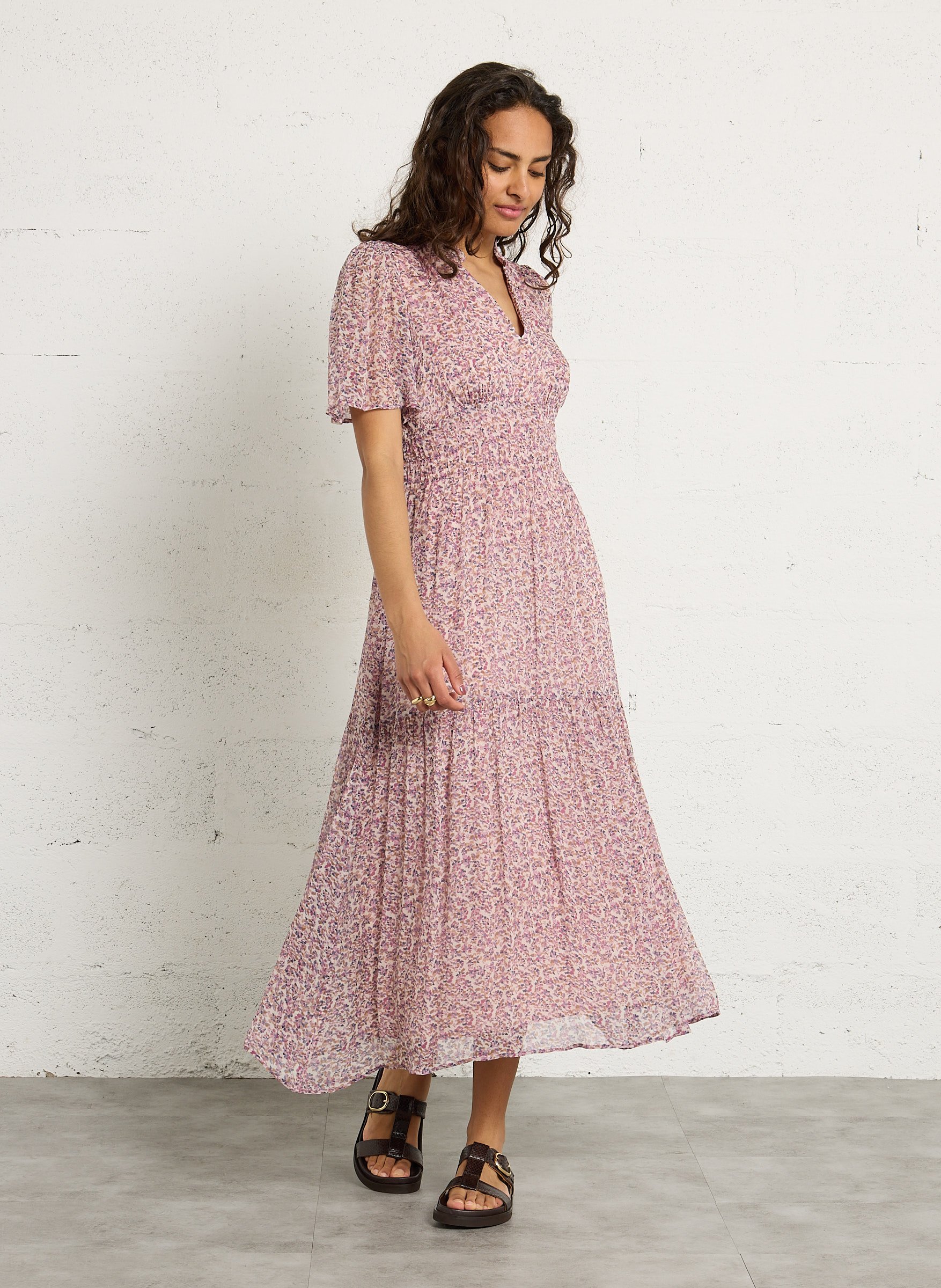 Flared V-neck maxi dress MAISON 123 Purple