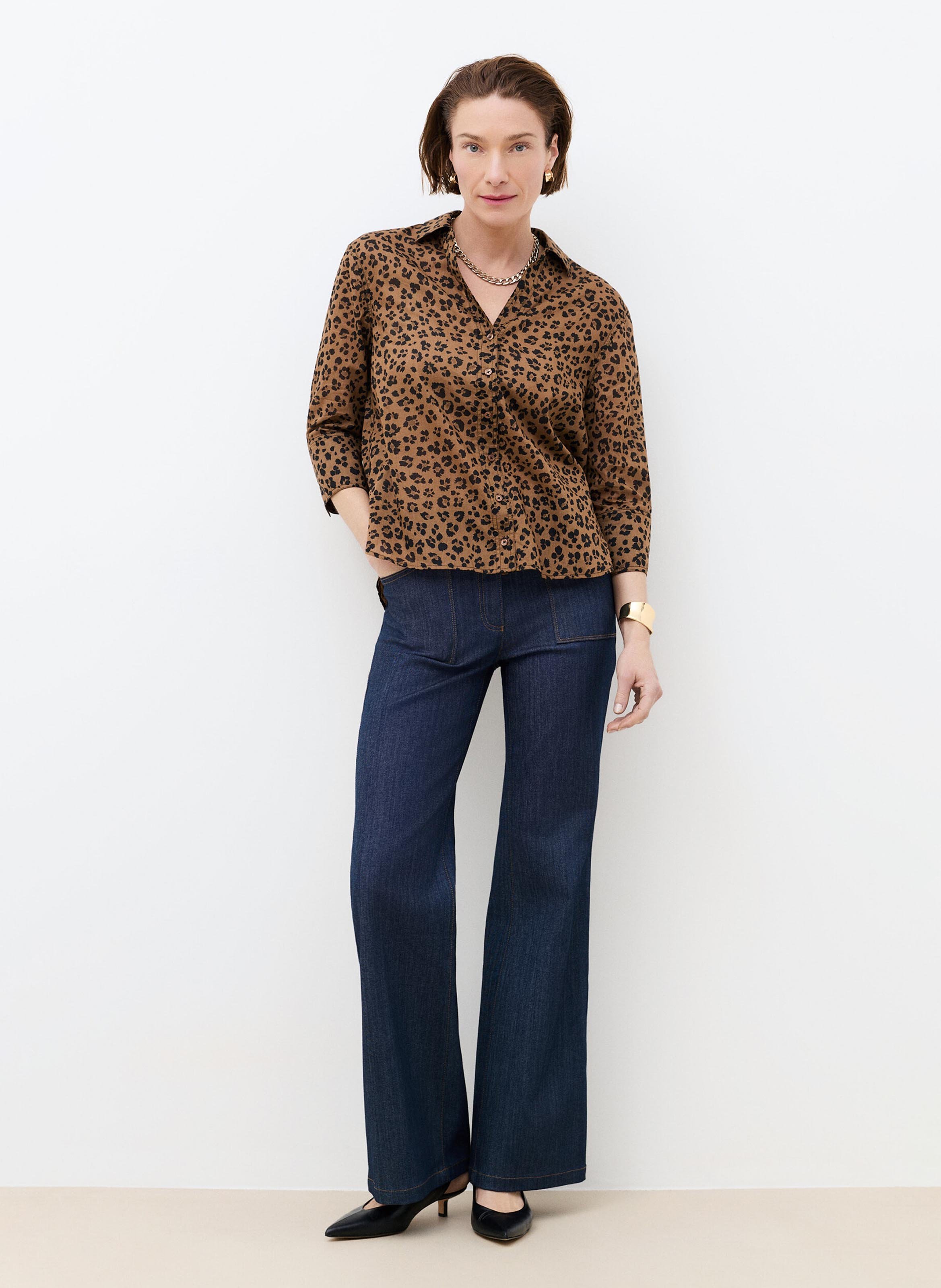 Straight shirt with classic collar in printed organic cotton CAROLL Brown