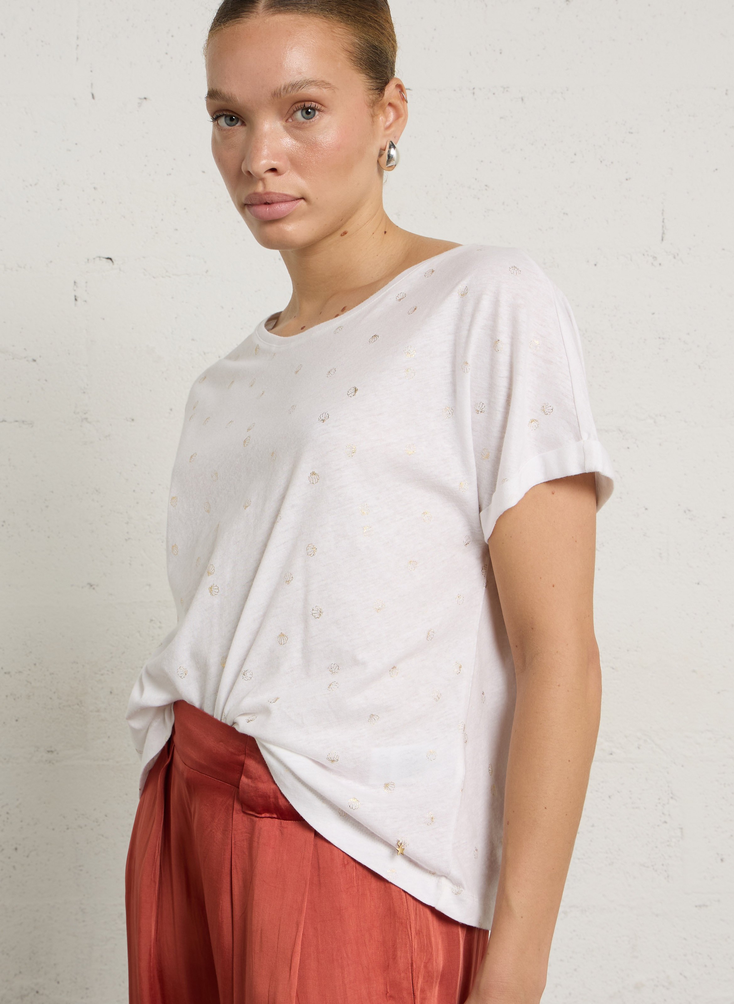 Boxy jacquard t-shirt DES PETITS HAUTS White