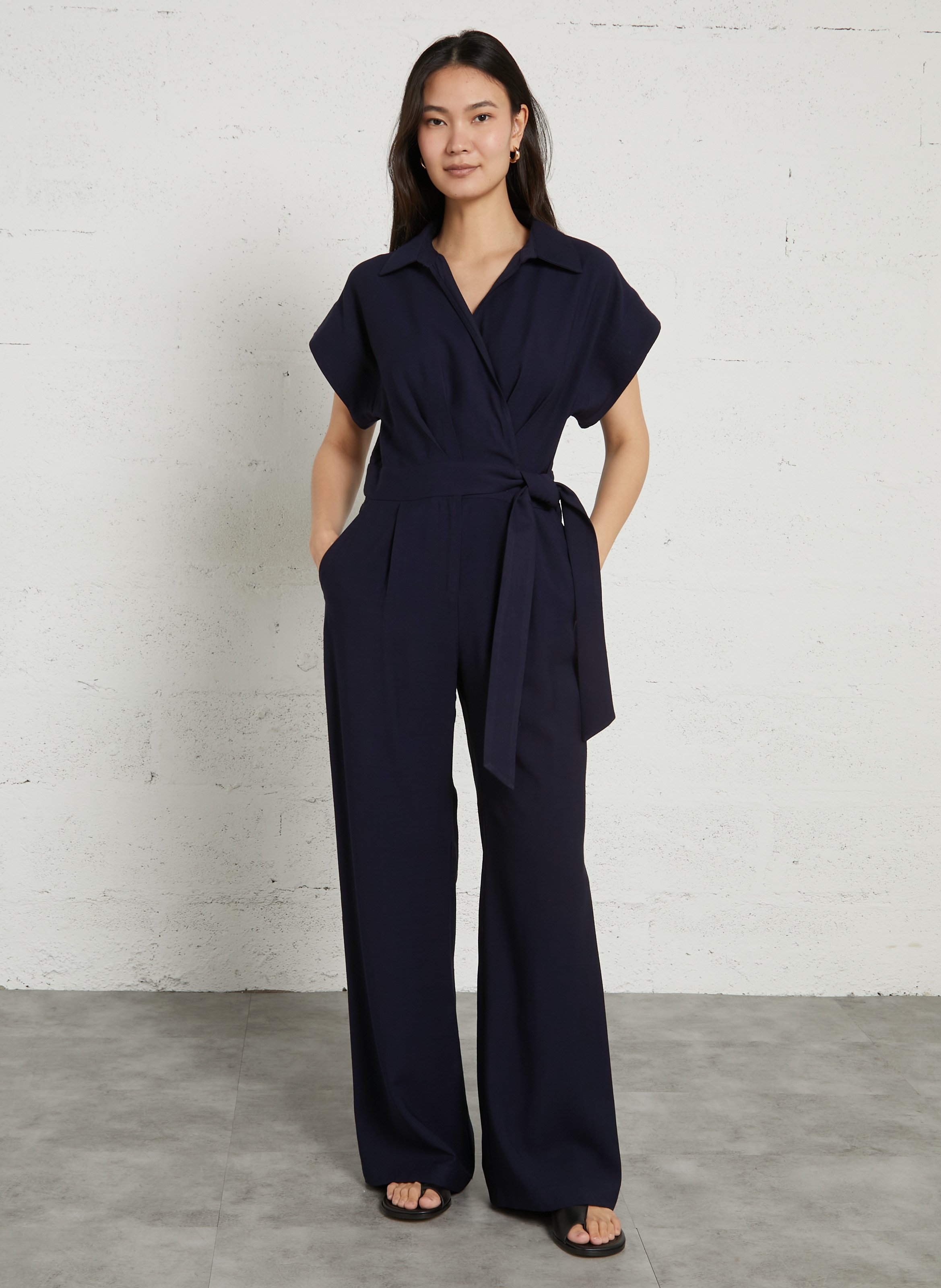 Combinaison pantalon unie cache-cœur SUNCOO Bleu