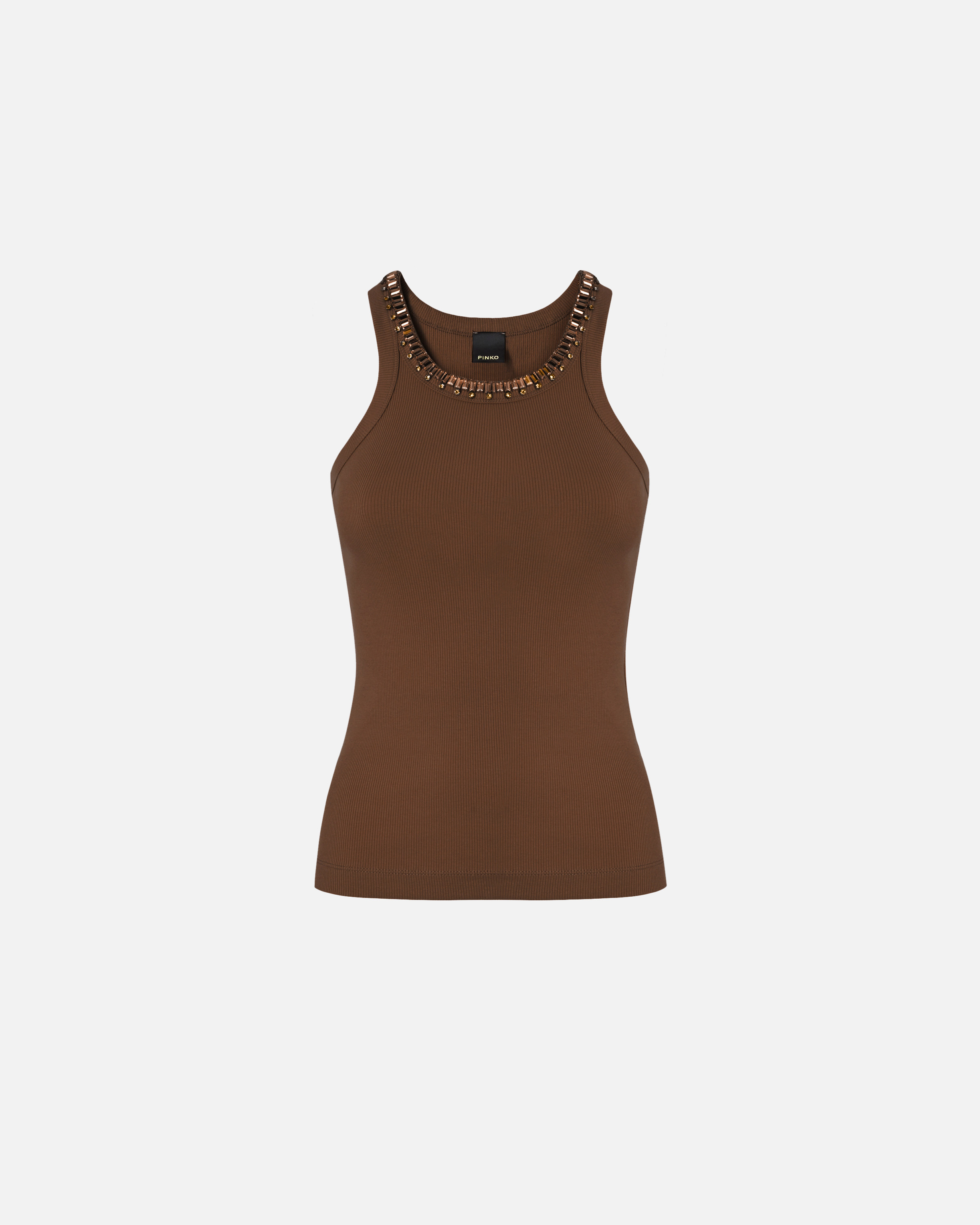 Ribbed top with jewel embroideries Brown