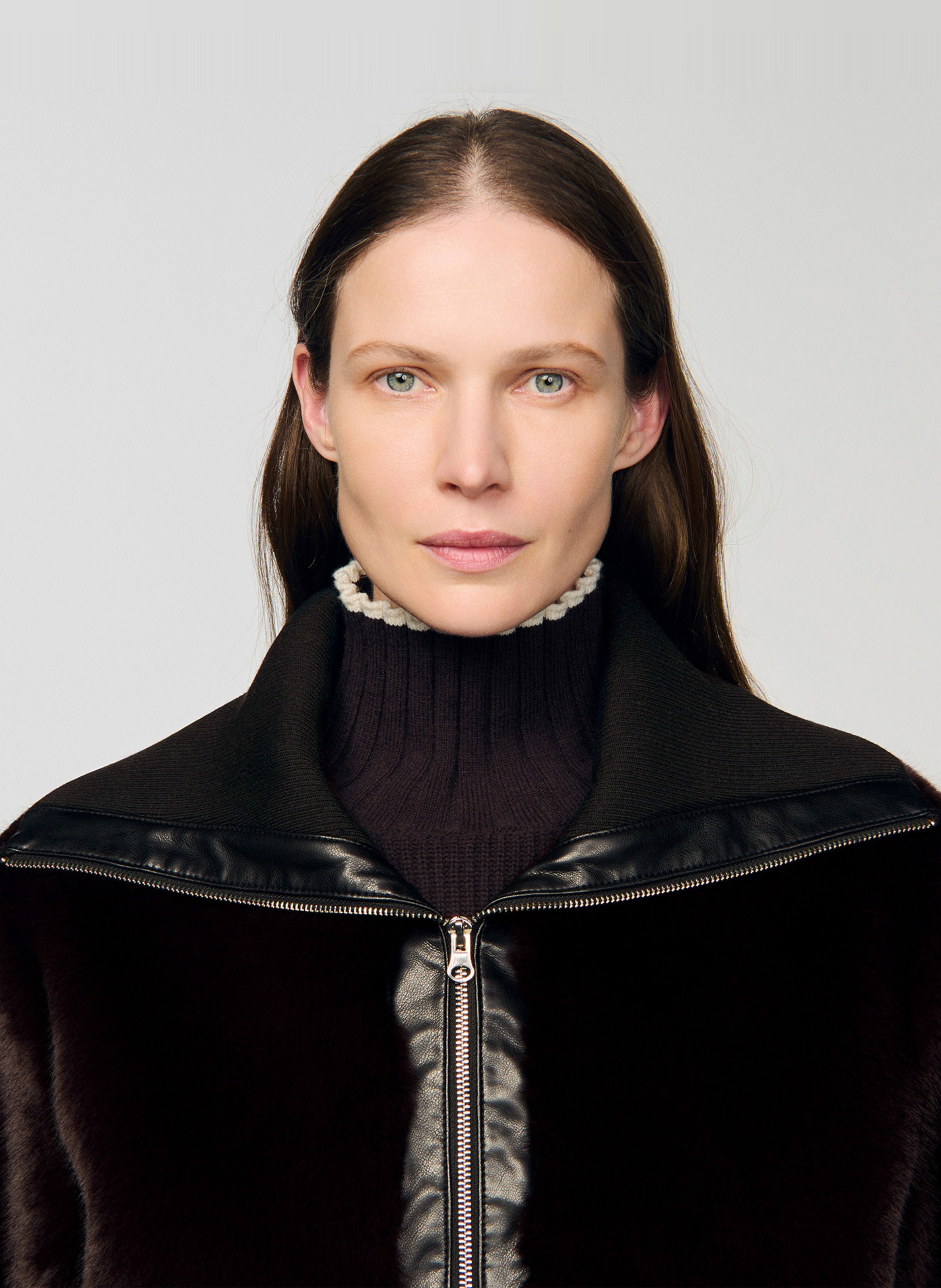 Oversized high collar jacket SANDRO Brown