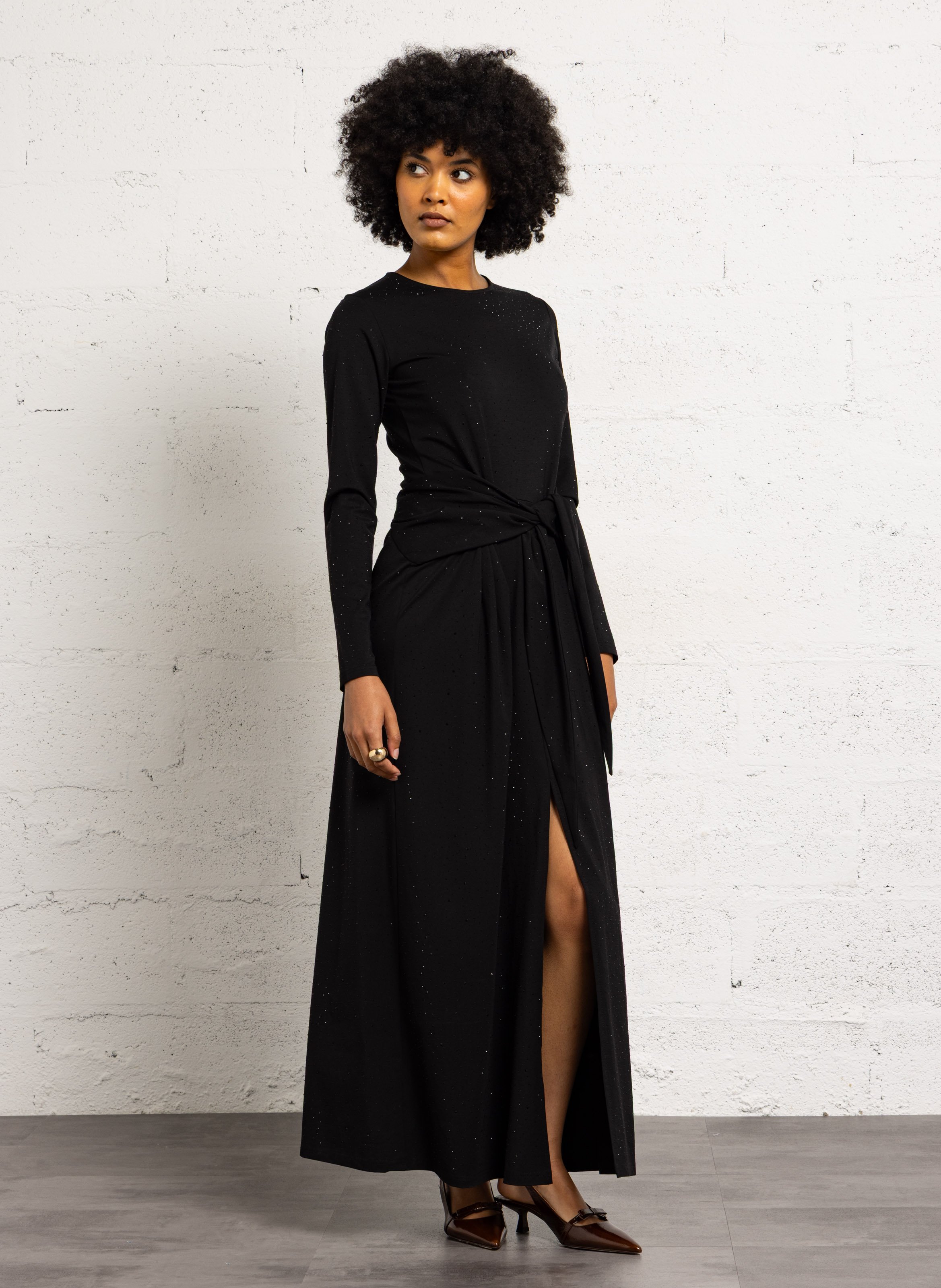 Robe longue ajustée à strass SUNCOO Noir