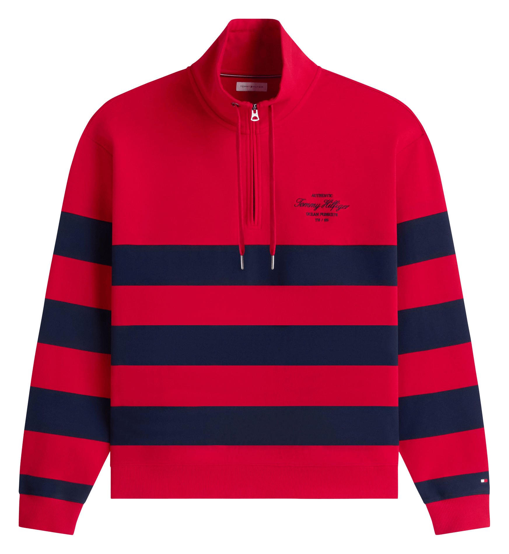 Striped mock neck zip-up sweatshirt TOMMY HILFIGER Red