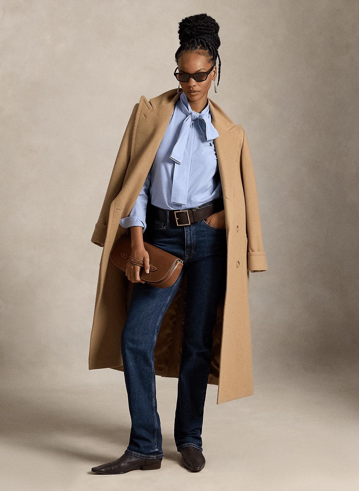 Rechte blouse met strikkraag van katoen POLO RALPH LAUREN Blauw