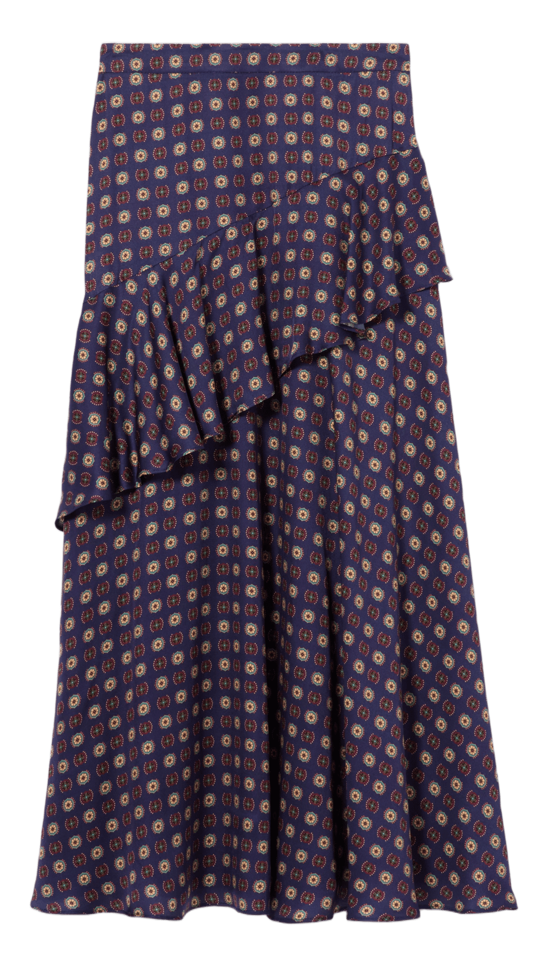 Jupe midi fluide imprimée à volants CLAUDIE PIERLOT Bleu