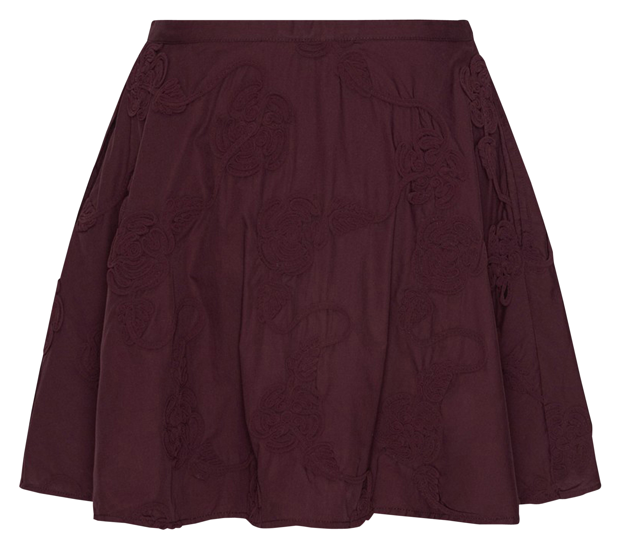 Jupe courte évasée à broderies ROTATE Marron