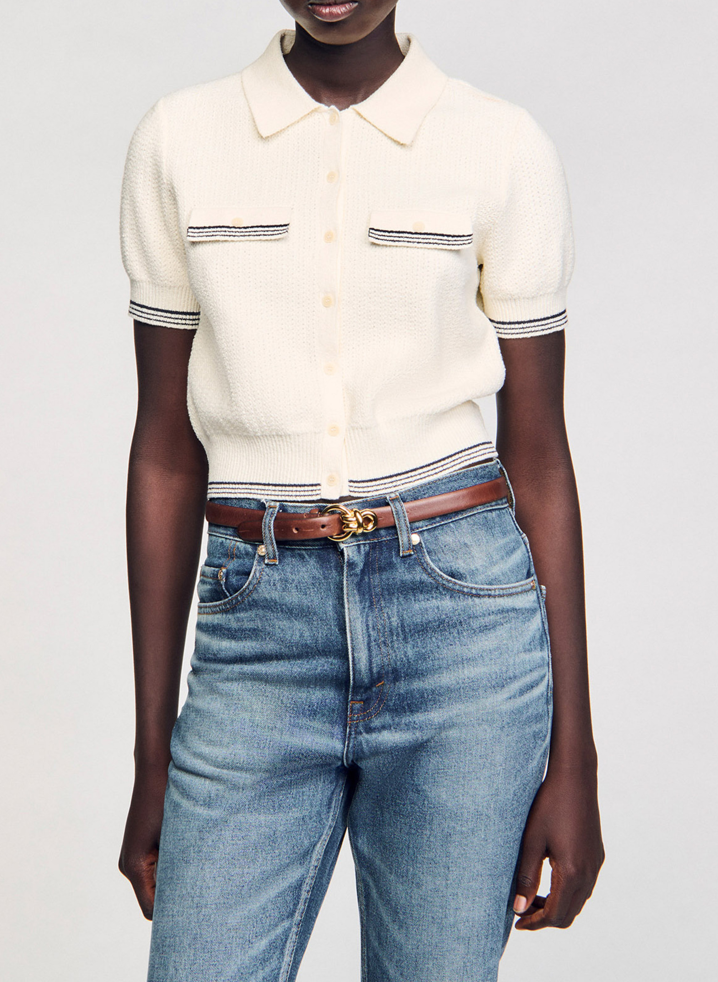 Ceinture fine à boucle en cuir SANDRO Marron
