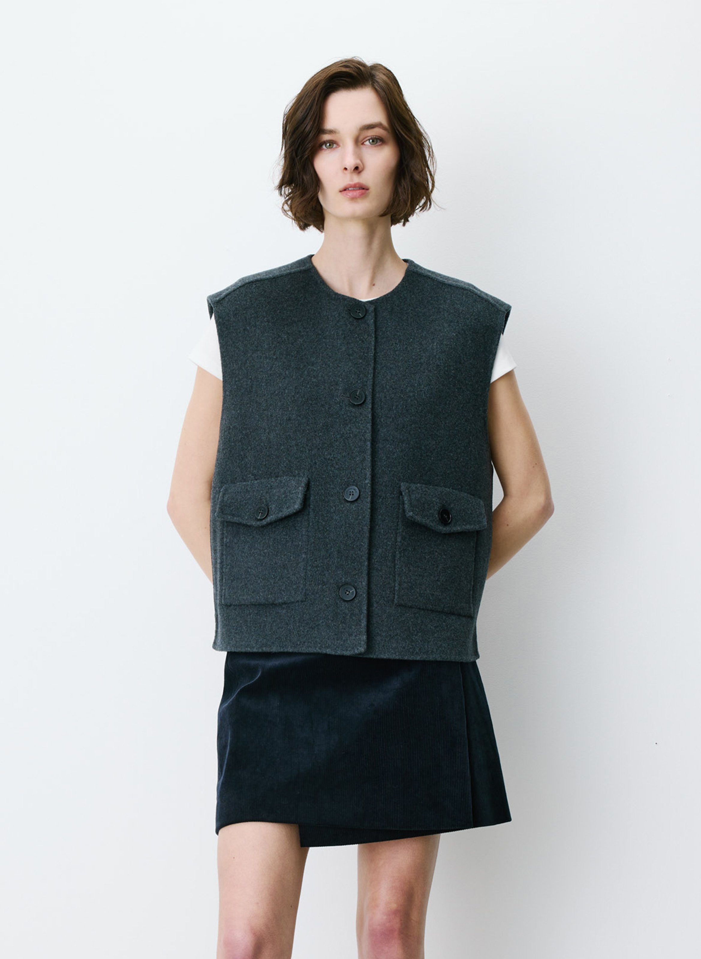 Veste sans manches ample en laine mélangée GRACE ET MILA Noir