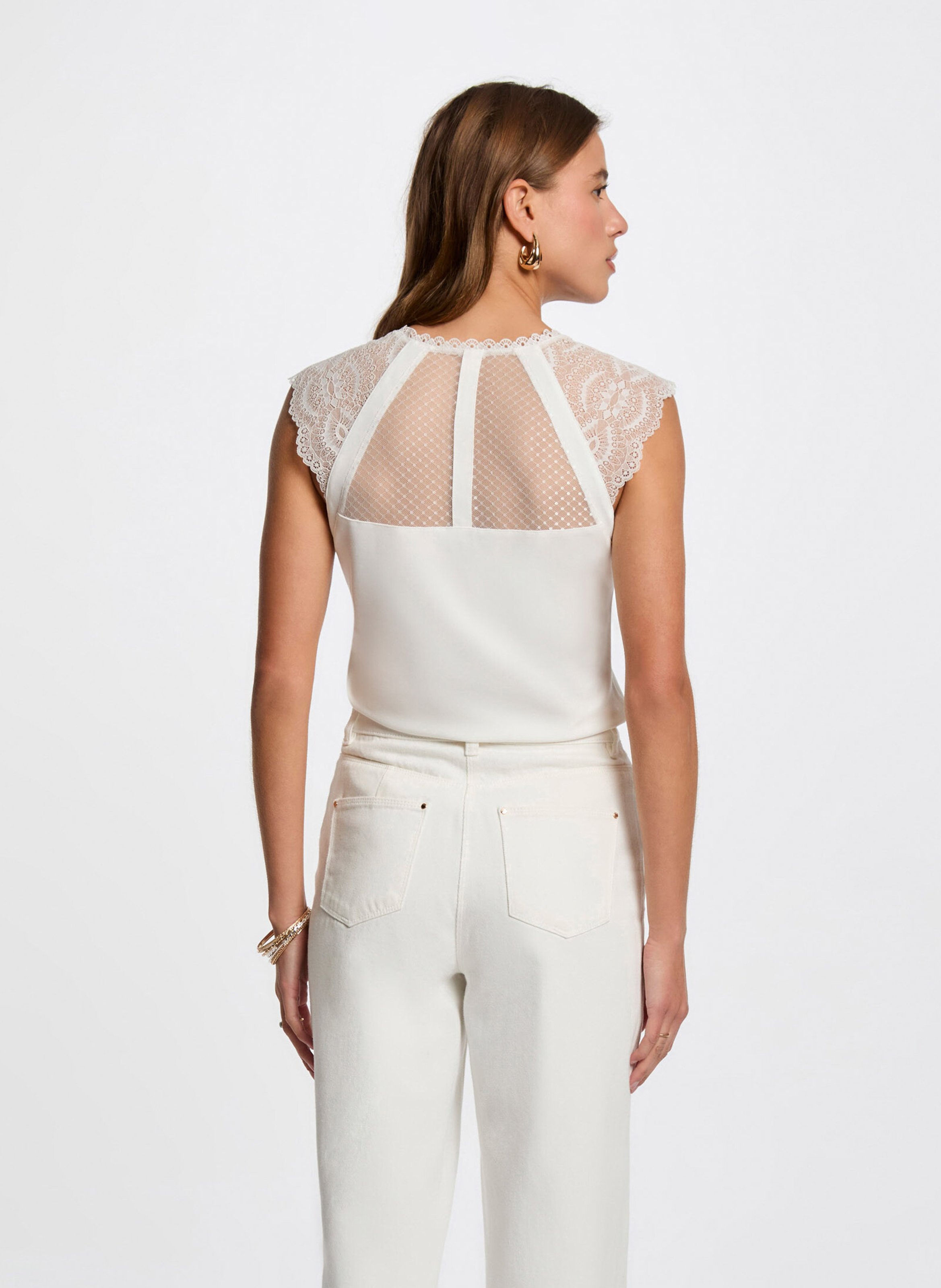 Top sans manches droit à dentelle | Blanc MORGAN Femme