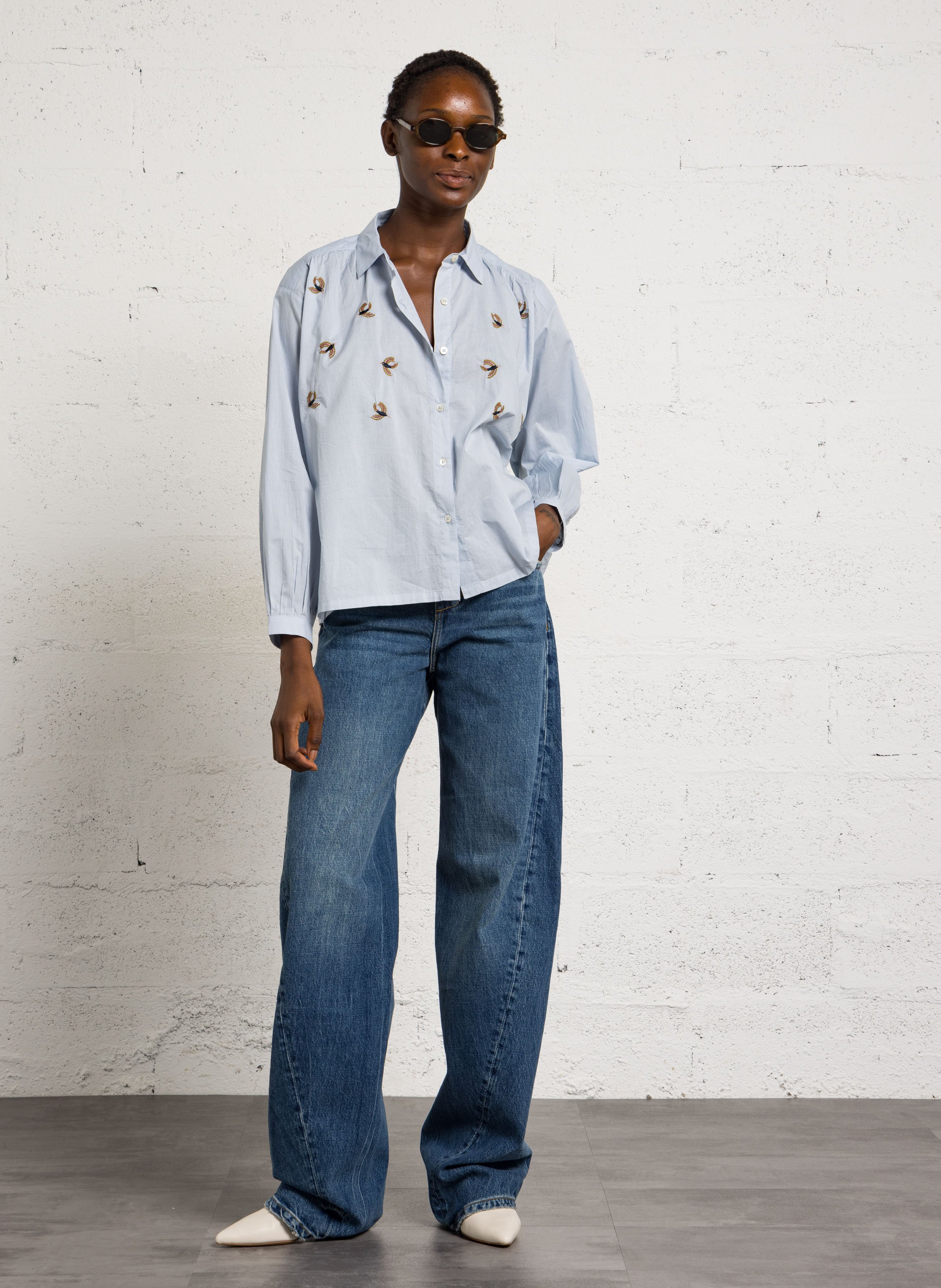Shirt with cotton embroidery NICE THINGS Blue