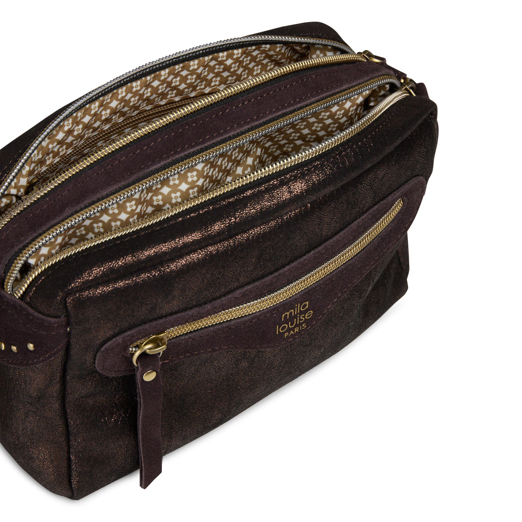 Mixed leather shoulder bag MILA LOUISE Brown