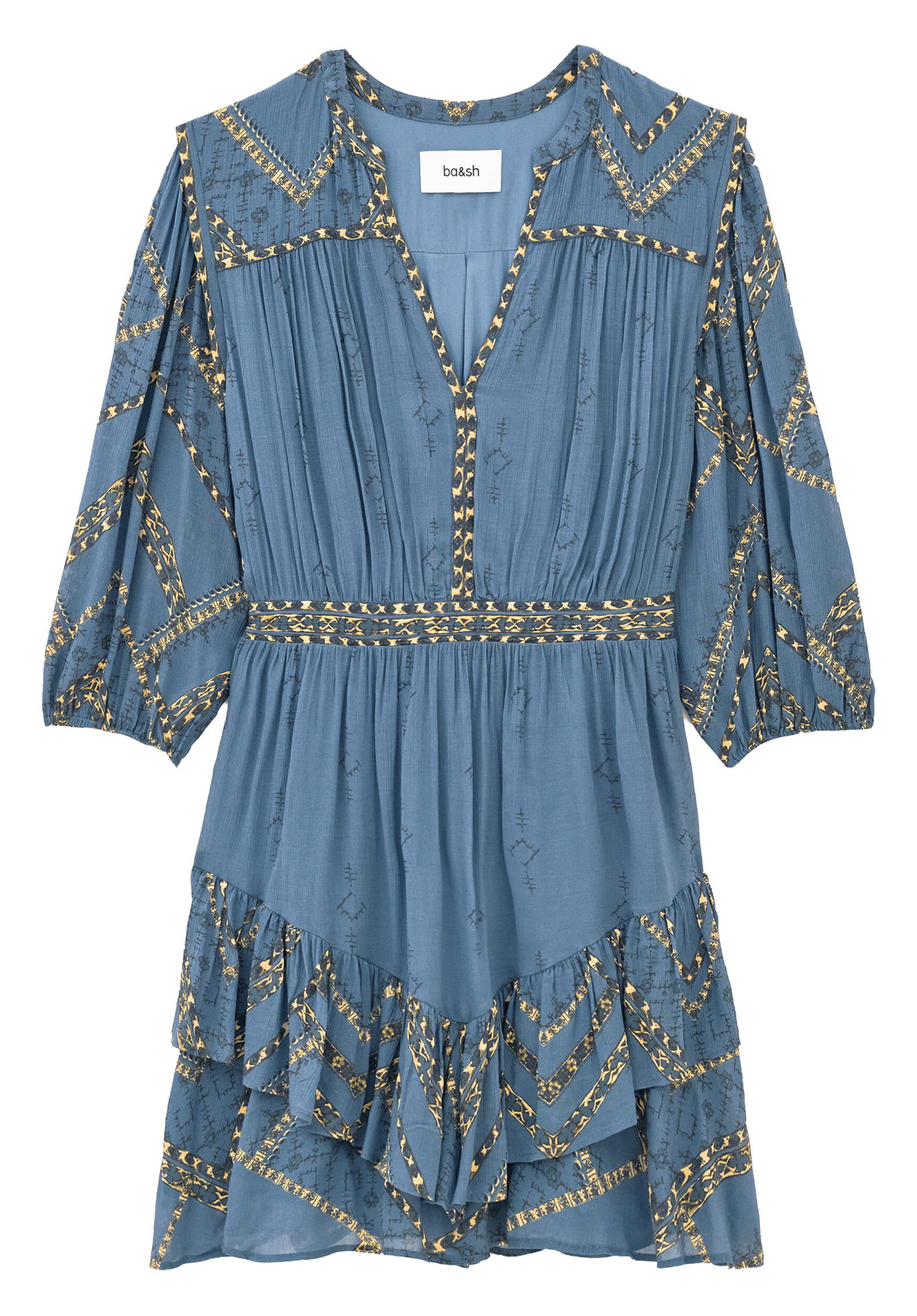 Kurzes Kleid - im geraden Schnitt, bedruckt BA&SH Blau