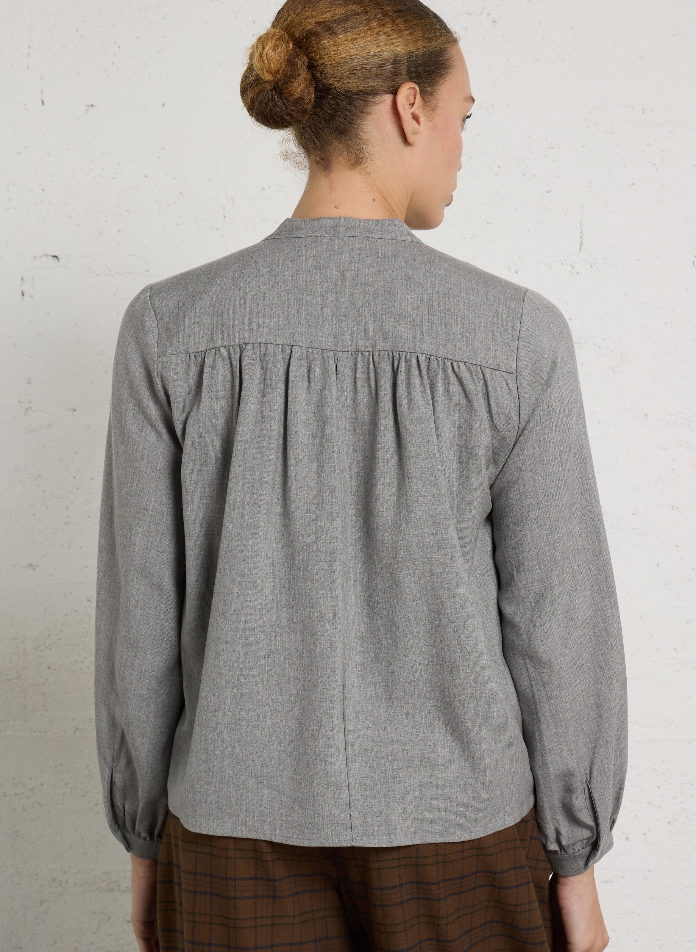 Mao collar blouse in lyocell and cotton JC SOPHIE Grey