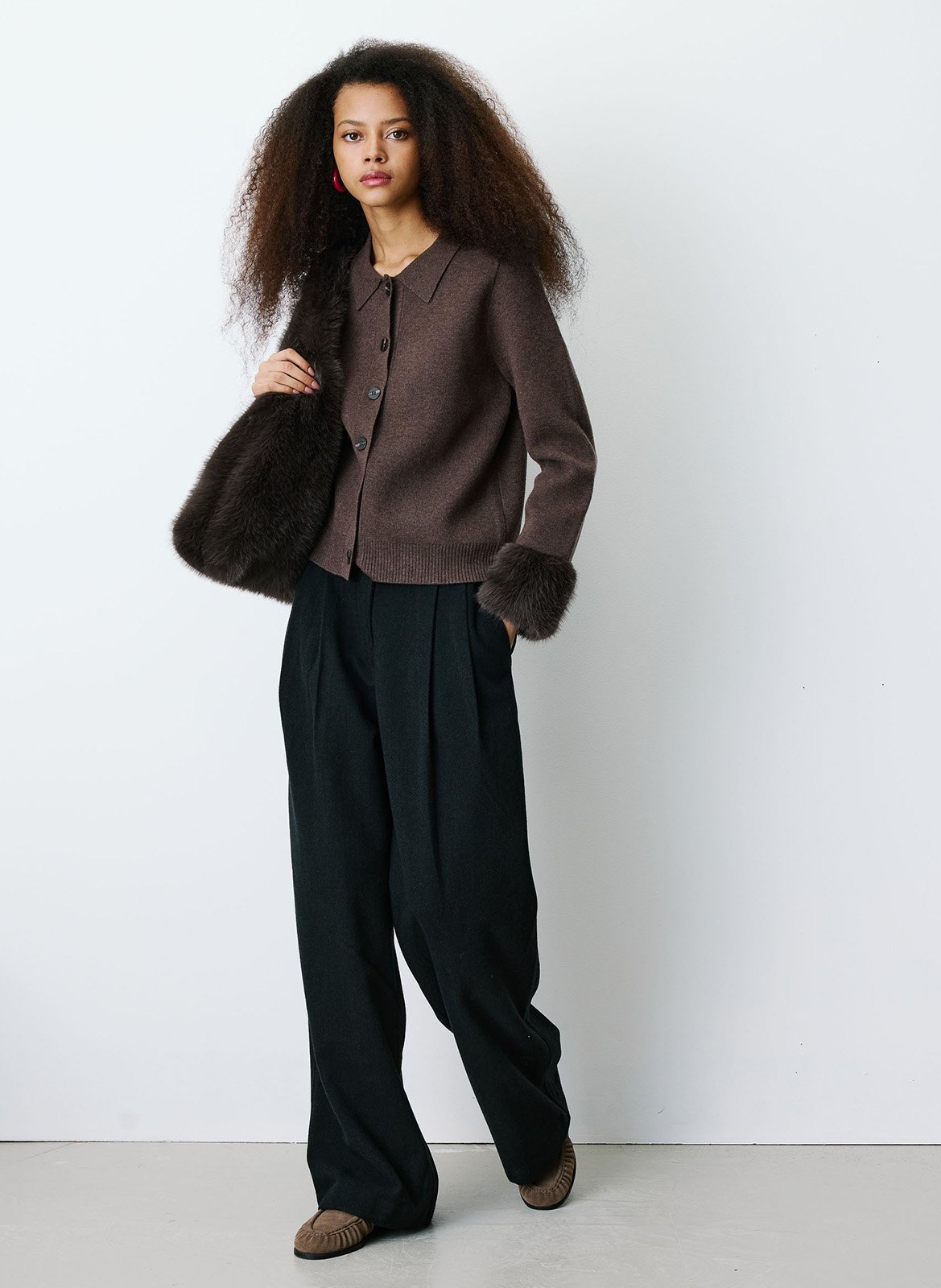 Cardigan droit en maille GRACE ET MILA Marron