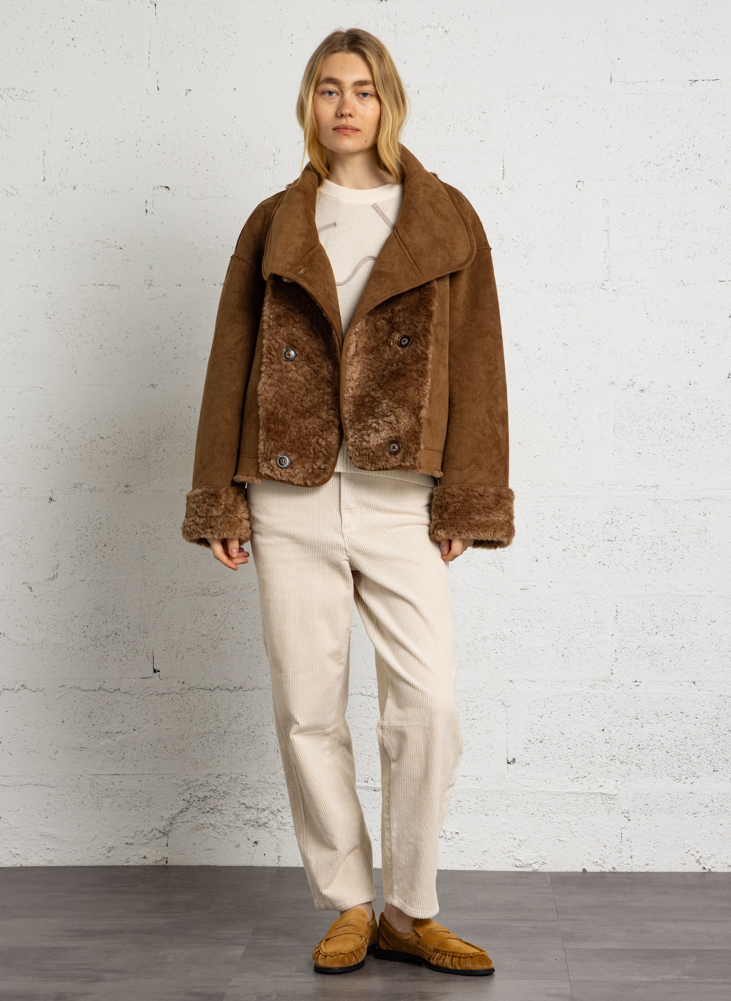 Manteau droit boutonné effet fourrure SEE U SOON Jaune