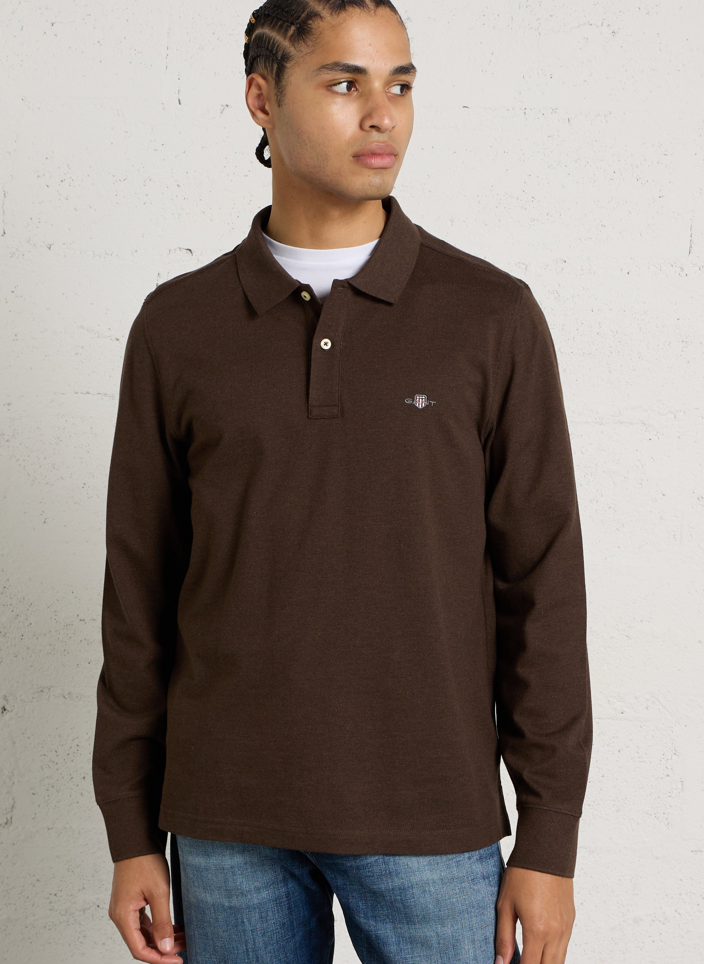Polo droit en coton recyclé GANT Marron