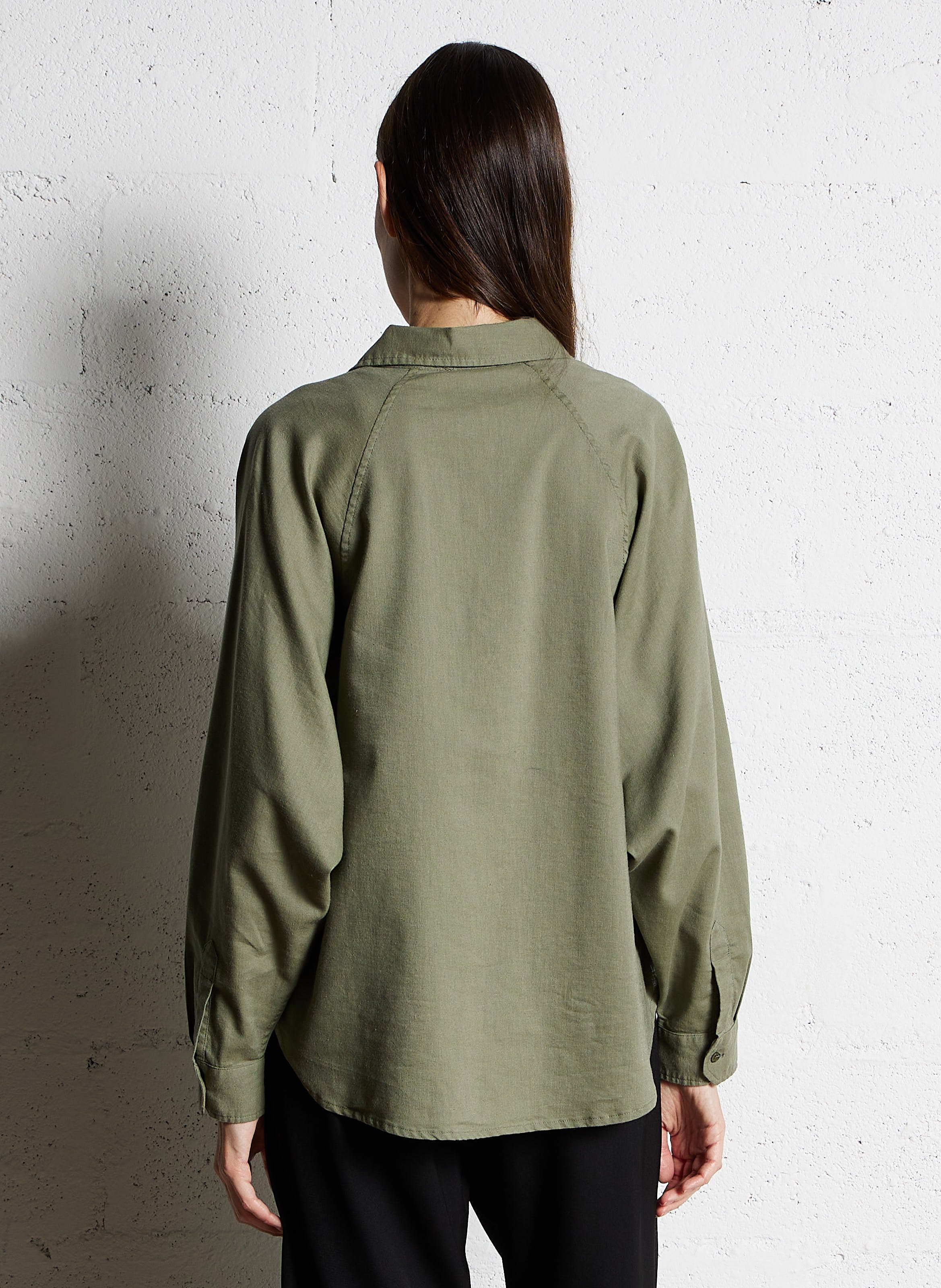 Chemise ample col classique en lin mélangé MASSCOB Kaki