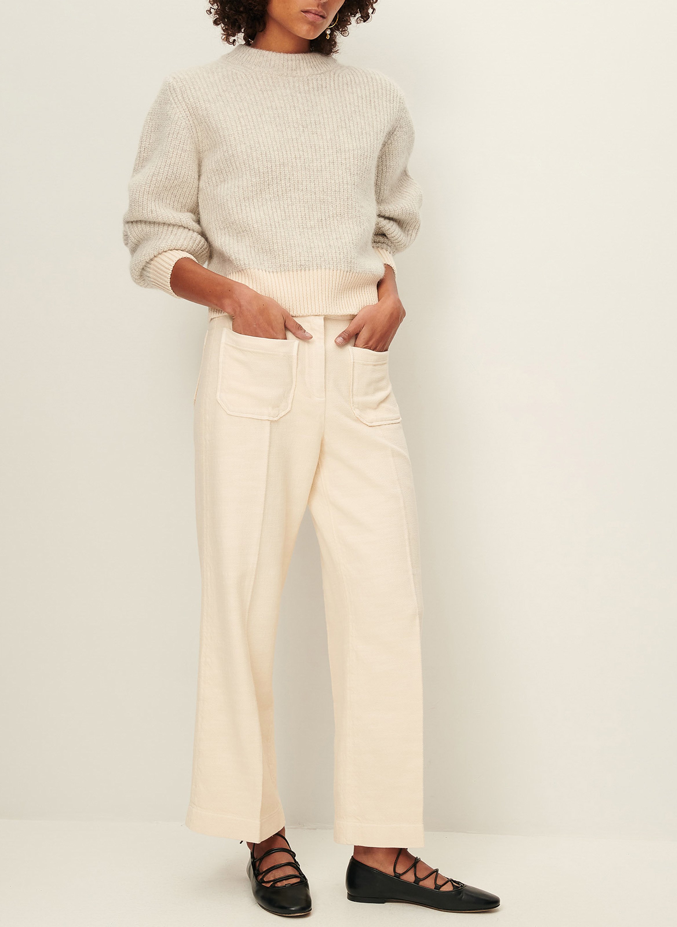 Pantalon droit plissé et texturé en coton SESSUN Beige