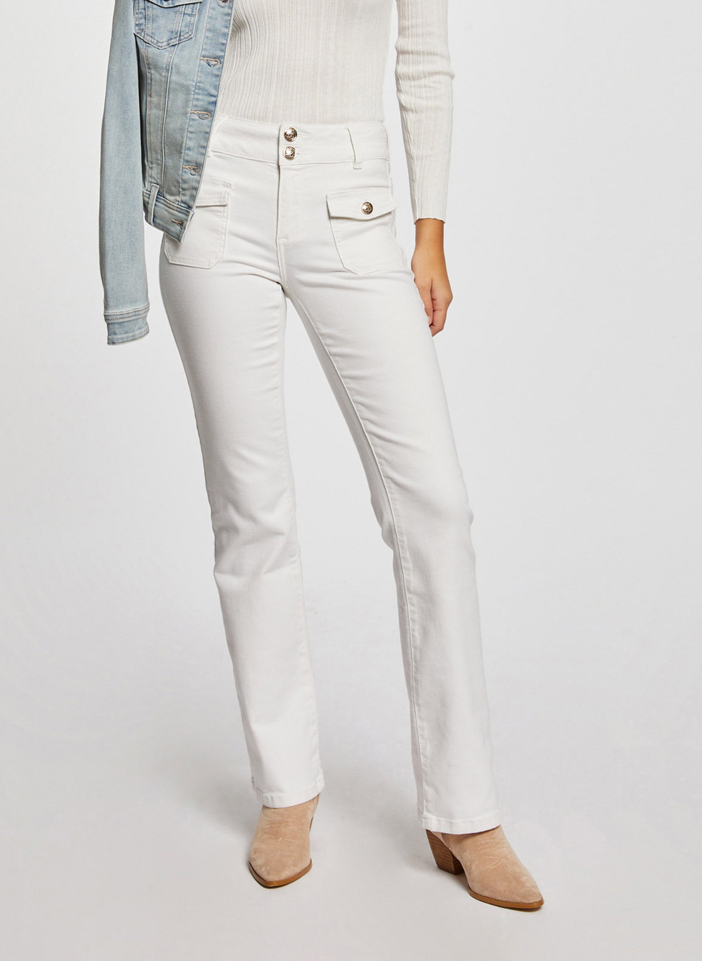High-rise cotton-blend bootcut jeans MORGAN White