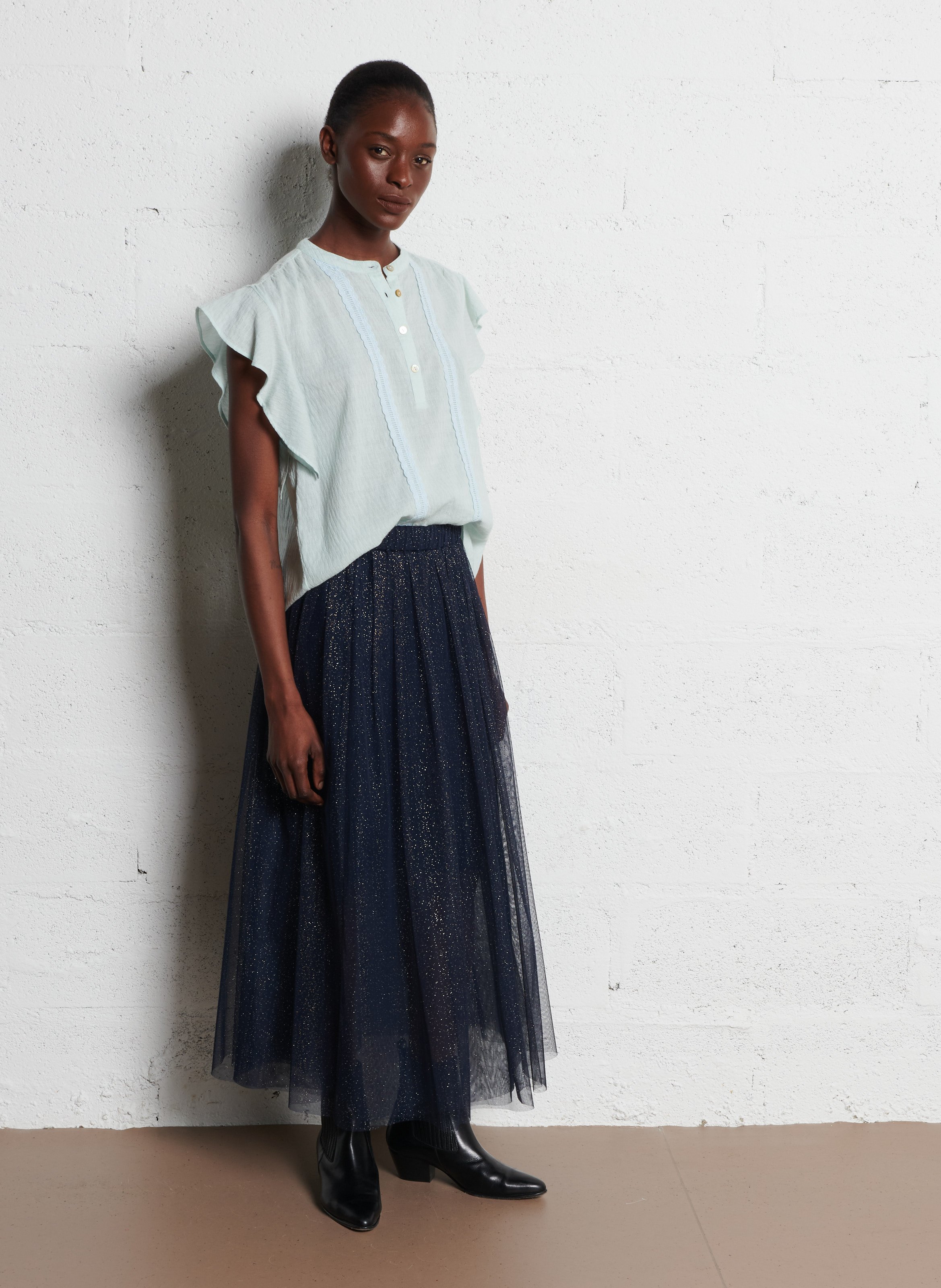 Blouse droite en gaze de coton ONE STEP Vert