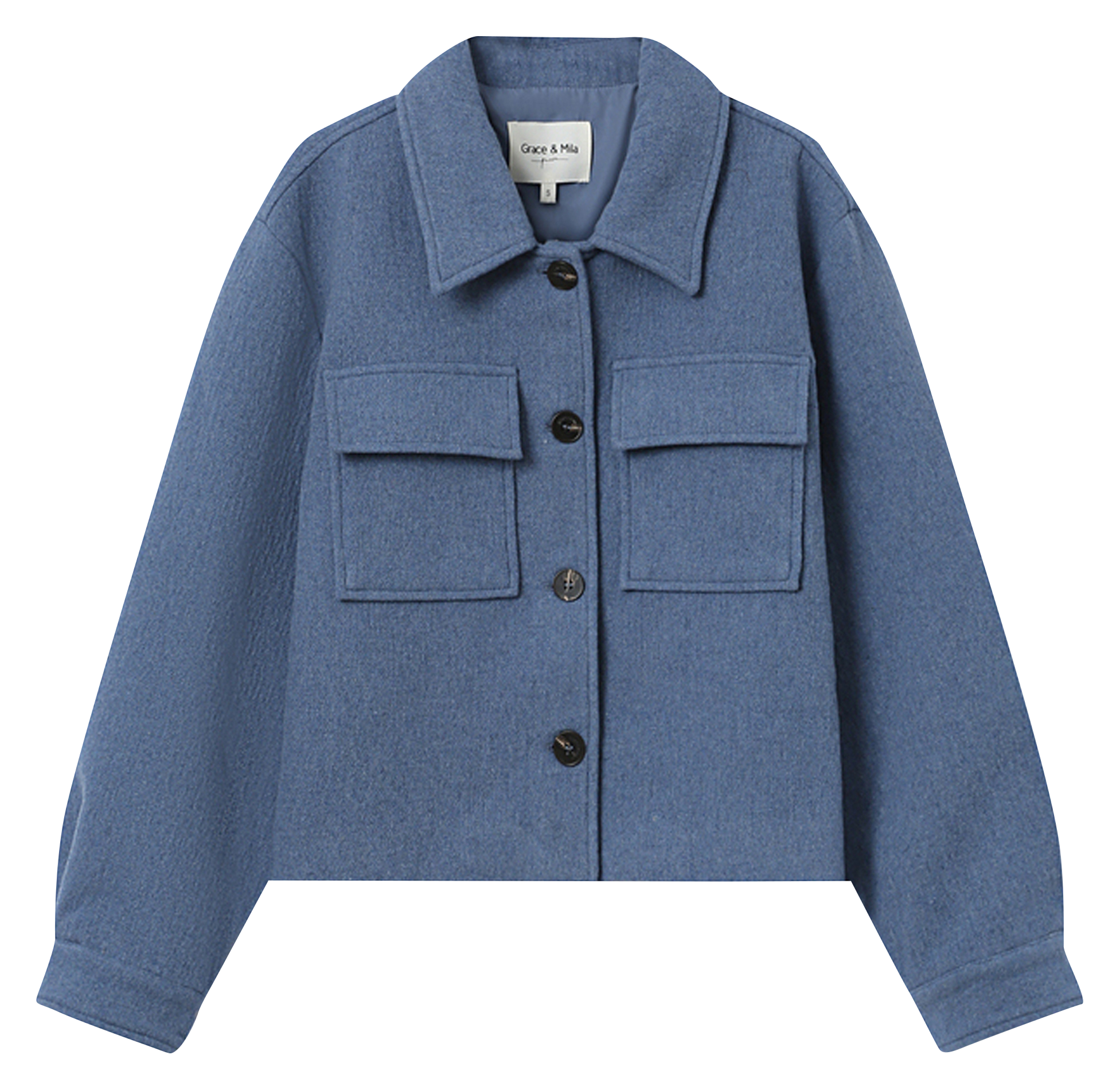 Straight buttoned coat in blended wool GRACE ET MILA Blue