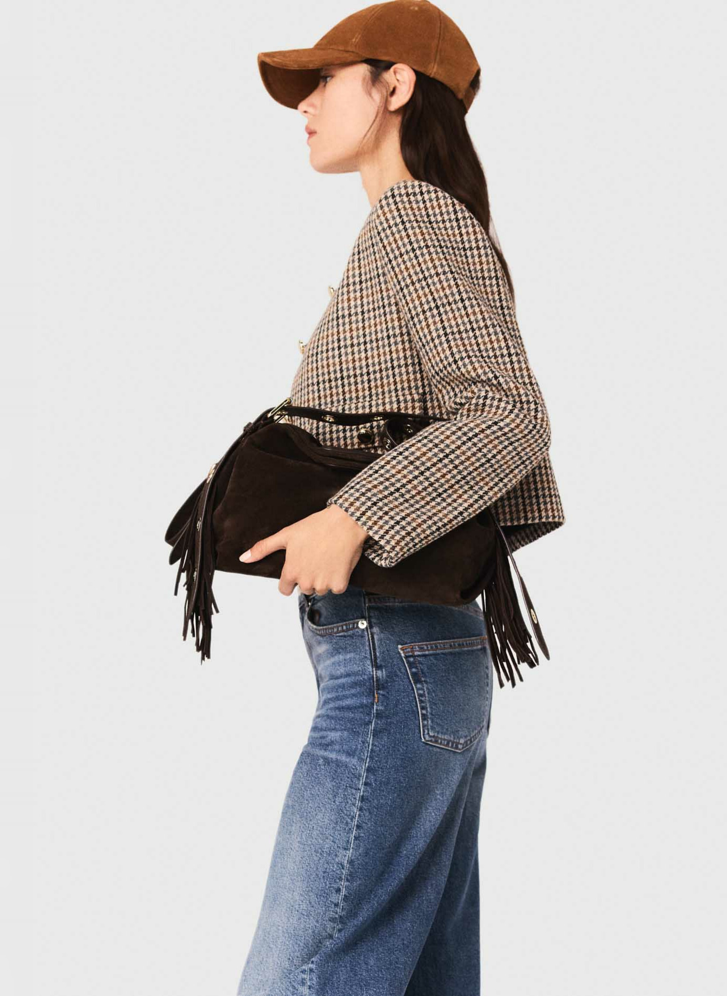 Veste courte à carreaux MAJE Beige