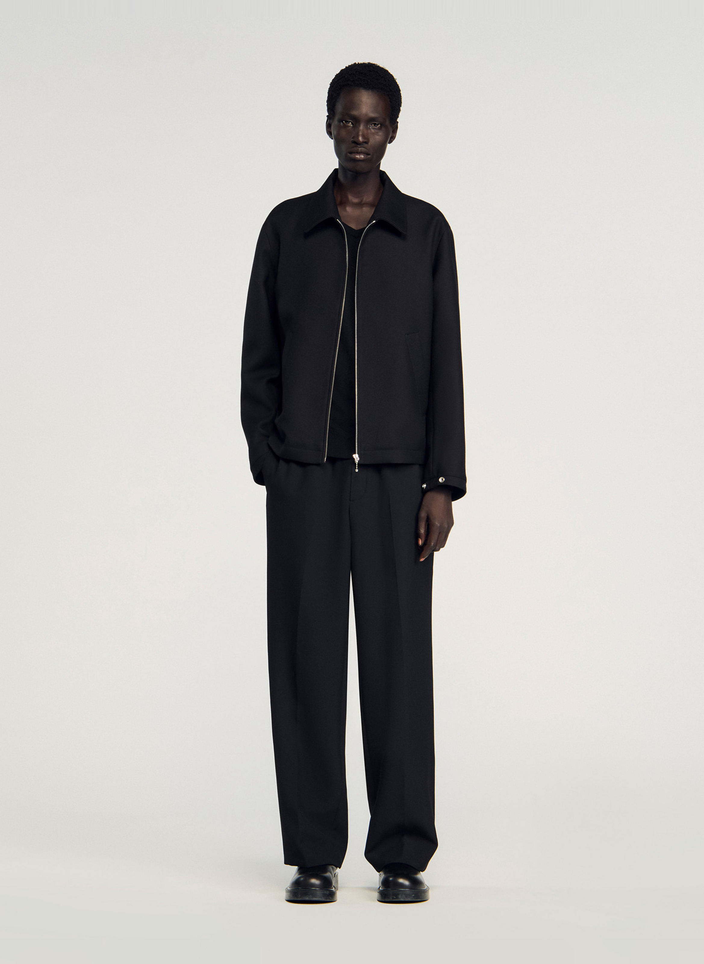 Veste col classique en laine mélangée SANDRO Noir