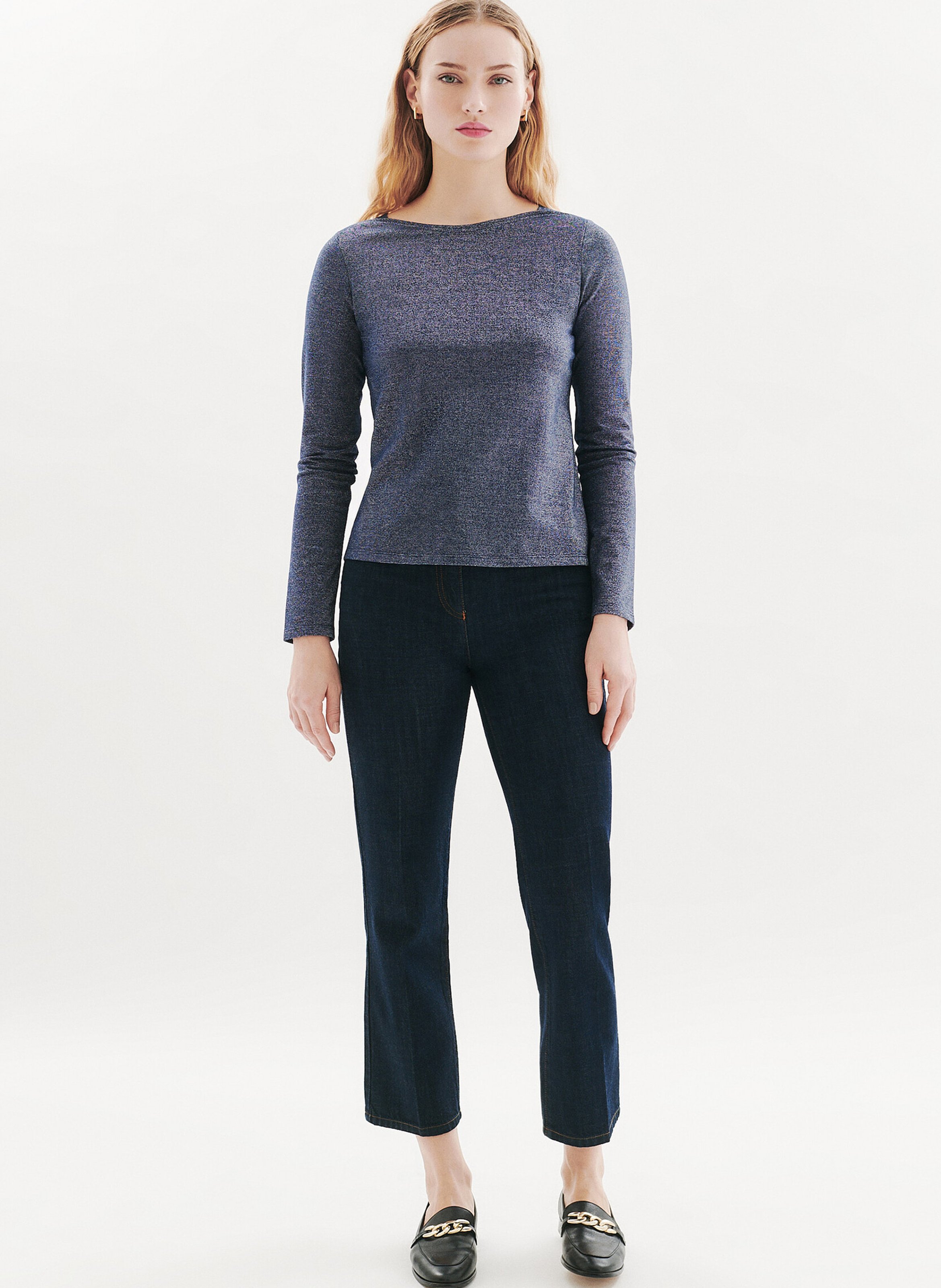 Boat-neck cotton-blend T-shirt CAROLL Blue