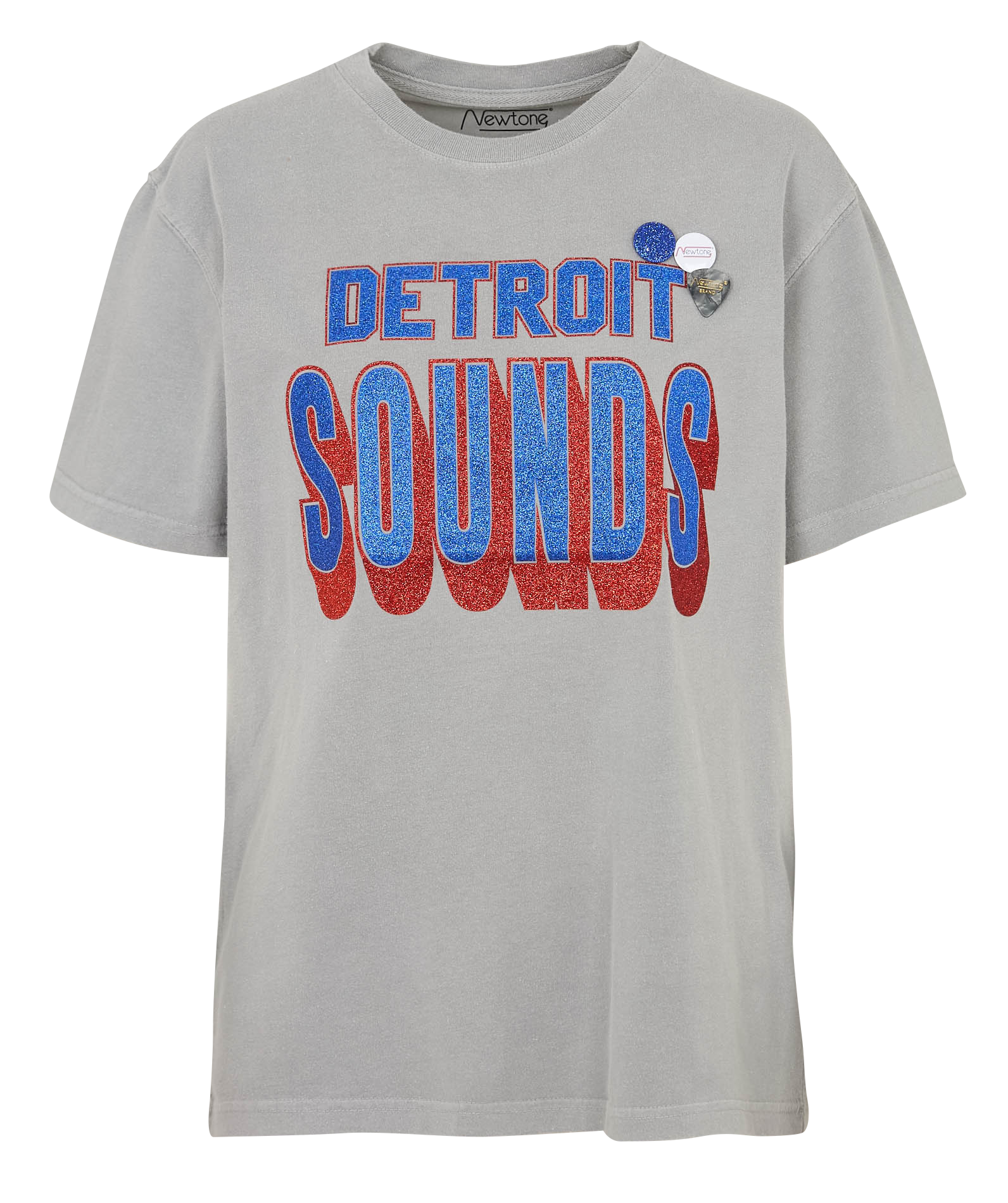 Straight round neck T-shirt with sequin screen print in cotton NEWTONE Grey