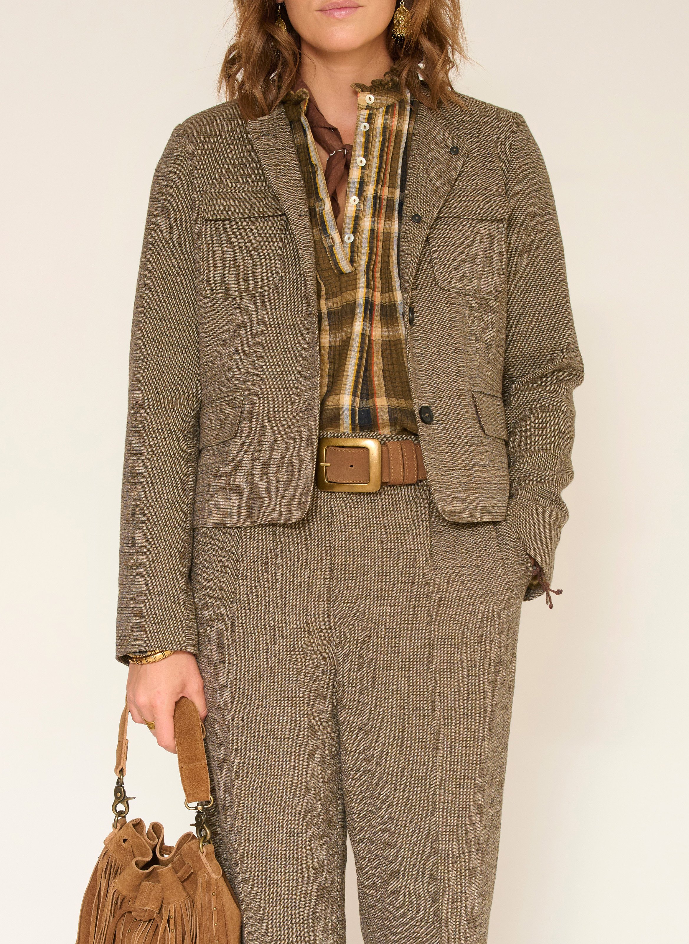 Veste col rond en coton mélangé MKT Marron