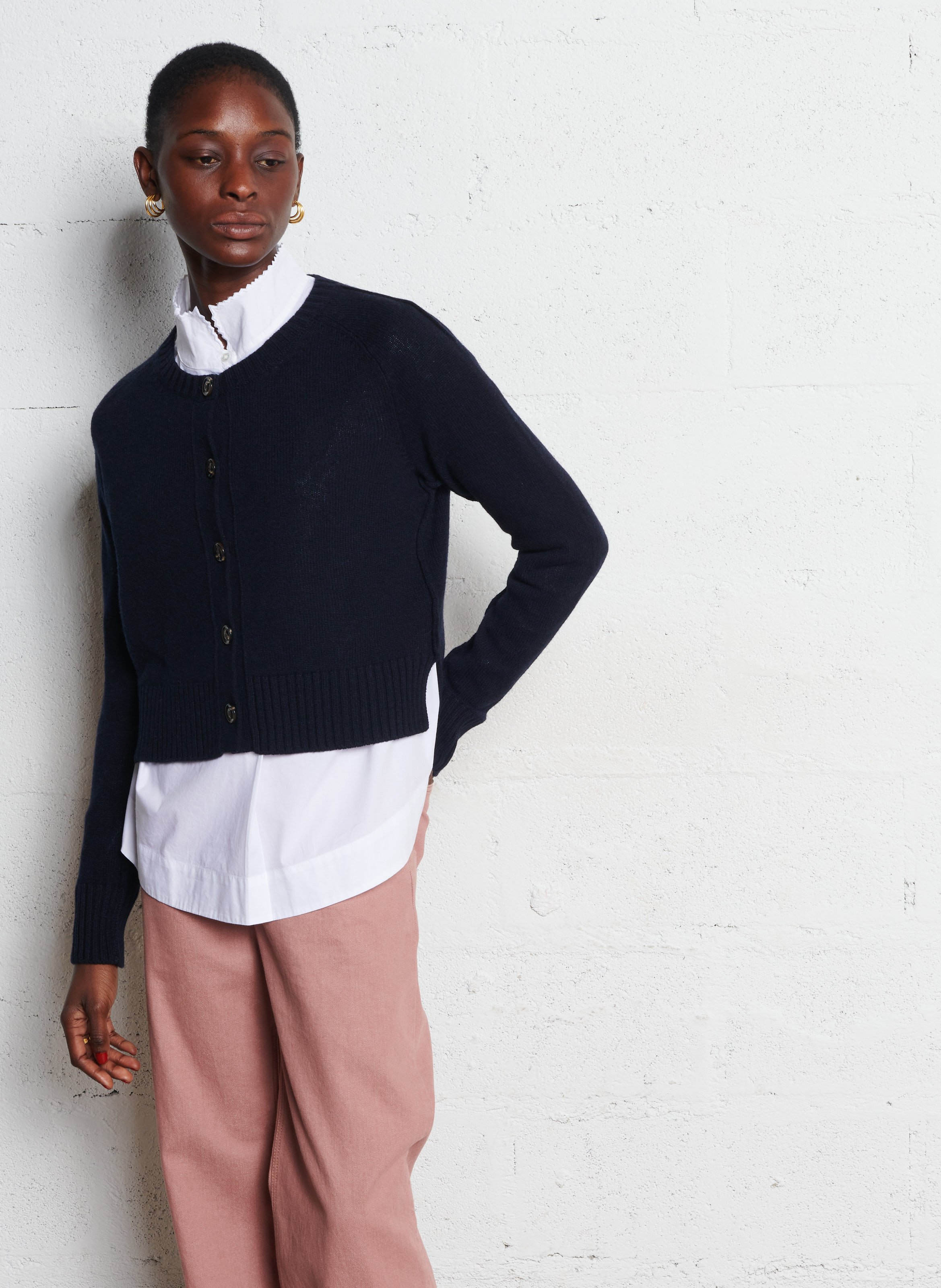 Cardigan col rond droit en laine SOEUR Bleu